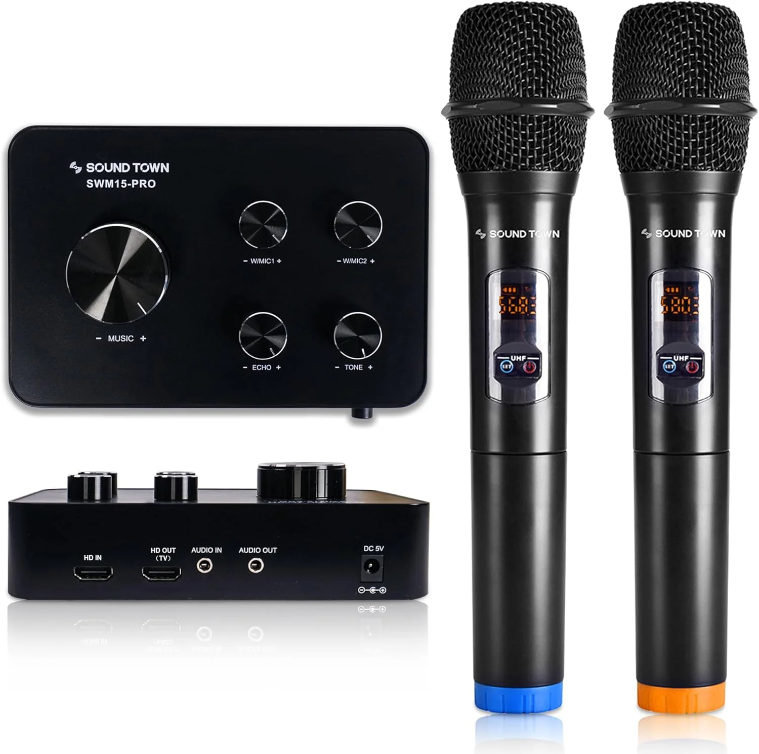 سیستم میکروفون کارائوکه بی سیم 16 کاناله و میکسر Sound Town با بلوتوث، HDMI ARC، AUX، پشتیبانی از تلویزیون هوشمند با خروجی HDMI (SWM15-PRO)