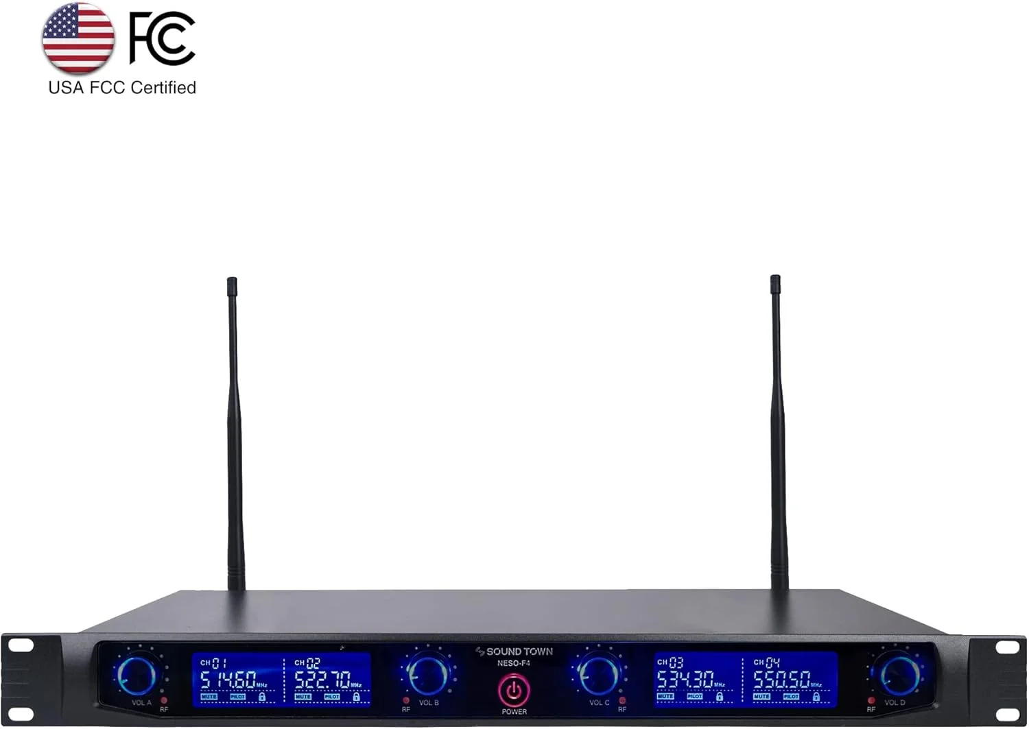 سیستم میکروفون بی سیم حرفه ای UHF 4 کاناله Sound Town با گیرنده فلزی قابل نصب در رک و 4 میکروفون دستی، برای کلیسا، مدرسه، عروسی در فضای باز، جلسه، مهمانی و کارائوکه سیستم میکروفون بی سیم حرفه ای UHF 4 کاناله Sound Town با گیرنده فلزی قابل نصب در رک و 4 میکروفون دستی، برای کلیسا، مدرسه، عروسی در فضای باز، جلسه، مهمانی و کارائوکه