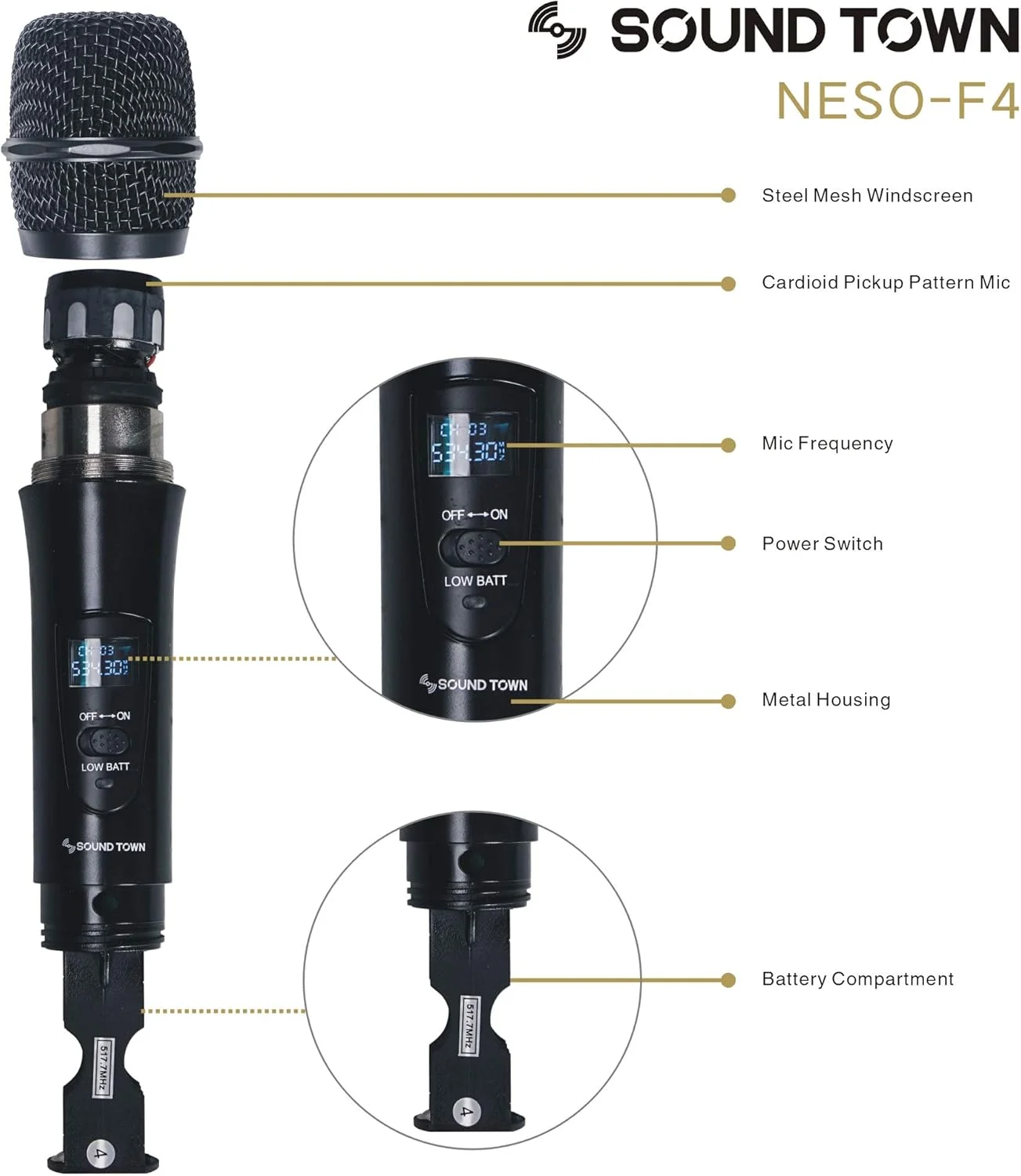 سیستم میکروفون بی سیم حرفه ای UHF 4 کاناله Sound Town با گیرنده فلزی قابل نصب در رک و 4 میکروفون دستی، برای کلیسا، مدرسه، عروسی در فضای باز، جلسه، مهمانی و کارائوکه سیستم میکروفون بی سیم حرفه ای UHF 4 کاناله Sound Town با گیرنده فلزی قابل نصب در رک و 4 میکروفون دستی، برای کلیسا، مدرسه، عروسی در فضای باز، جلسه، مهمانی و کارائوکه