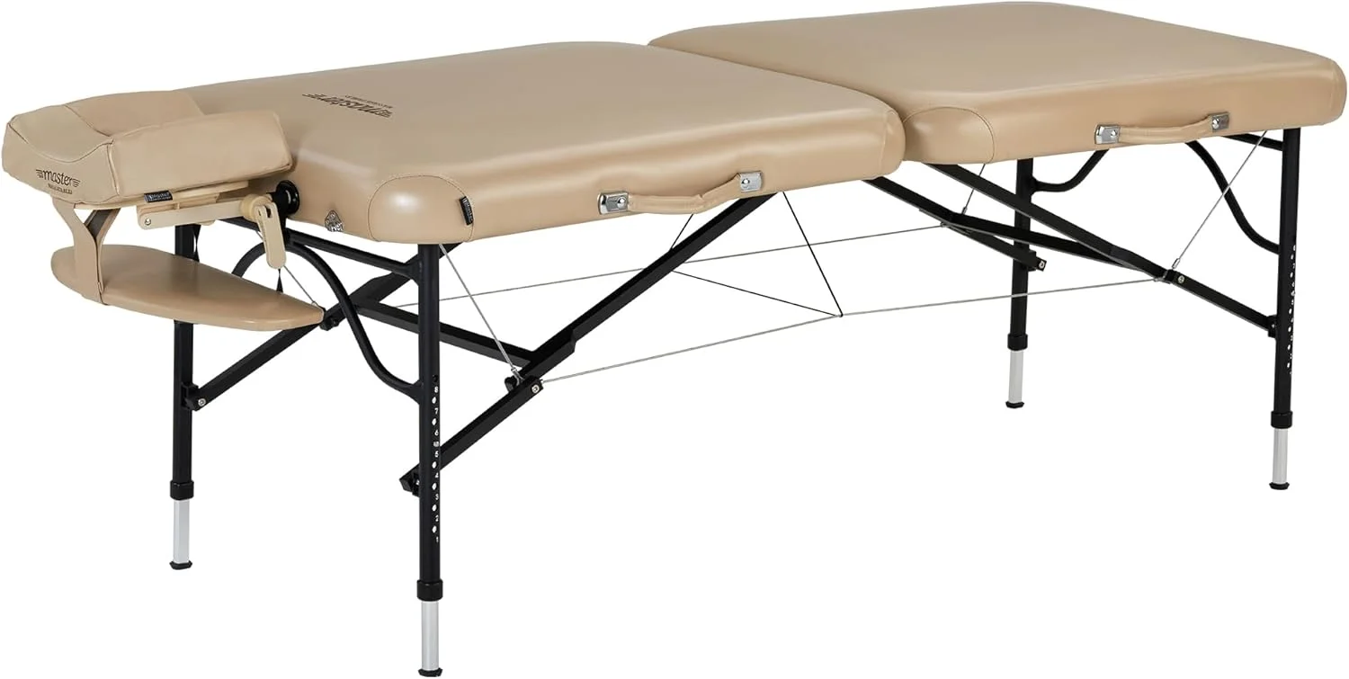تخت ماساژ قابل حمل آلومینیومی فوق سبک Master Massage ProAir با عرض 76 سانتی متر، وزن فقط 11 کیلوگرم، روکش مقاوم در برابر آب و روغن، تاشو، مناسب برای اسپا، زیبایی و فیزیوتراپی