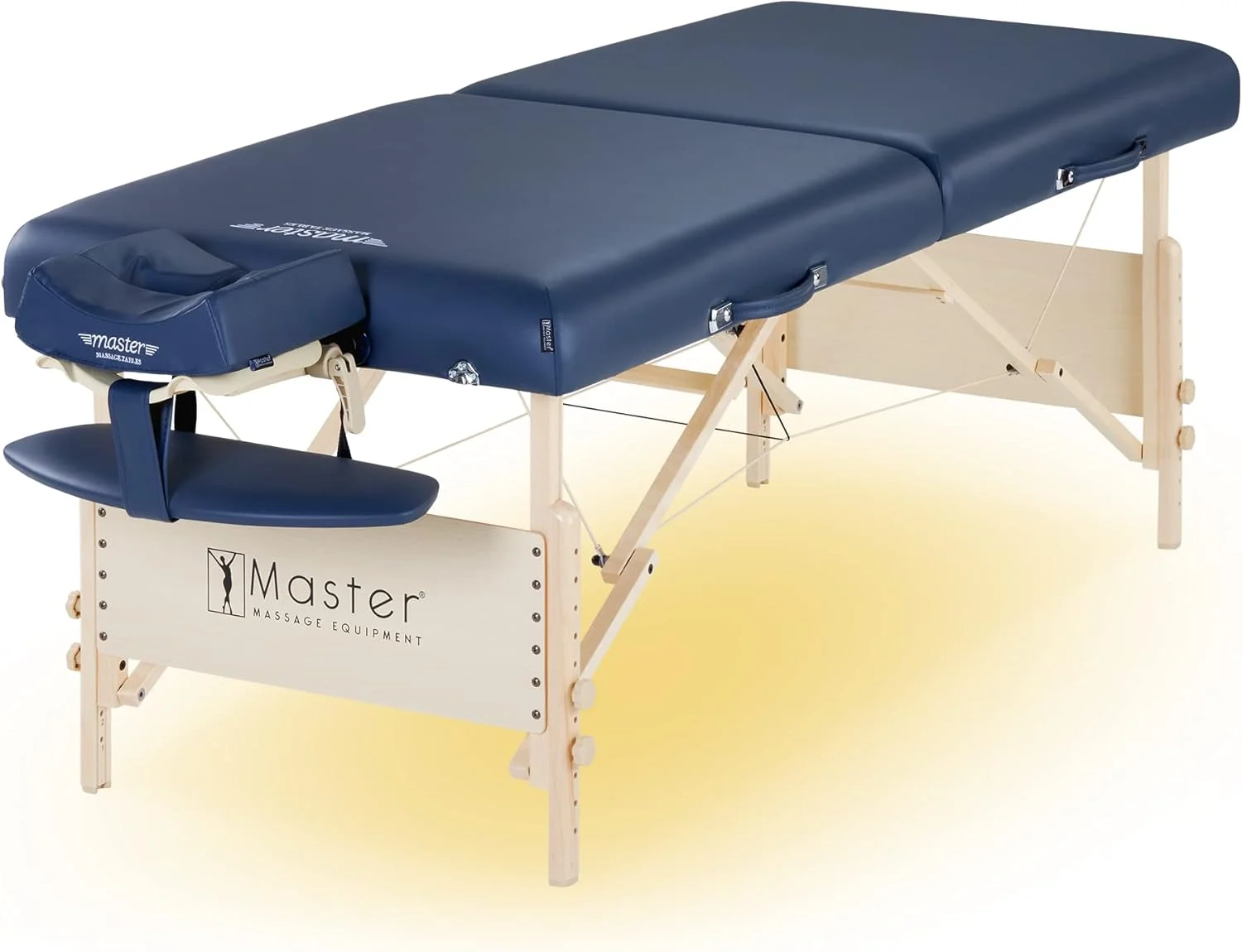 تخت ماساژ تاشو قابل حمل چوبی سبک وزن Master Massage Coronado با عرض 76 سانتی متر، مناسب اسپا، زیبایی، فیزیوتراپی، دارای سیستم نور محیطی، آبی رویال