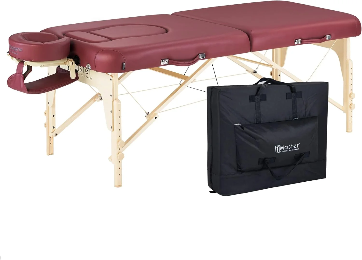 تخت ماساژ تاشو قابل حمل چوبی مستر ماساژ مدل Eva با عرض 76 سانتی متر، مناسب دوران بارداری، دارای سیستم نورپردازی محیطی، بادوام، مناسب برای اسپا، سالن زیبایی و فیزیوتراپی - رنگ زرشکی