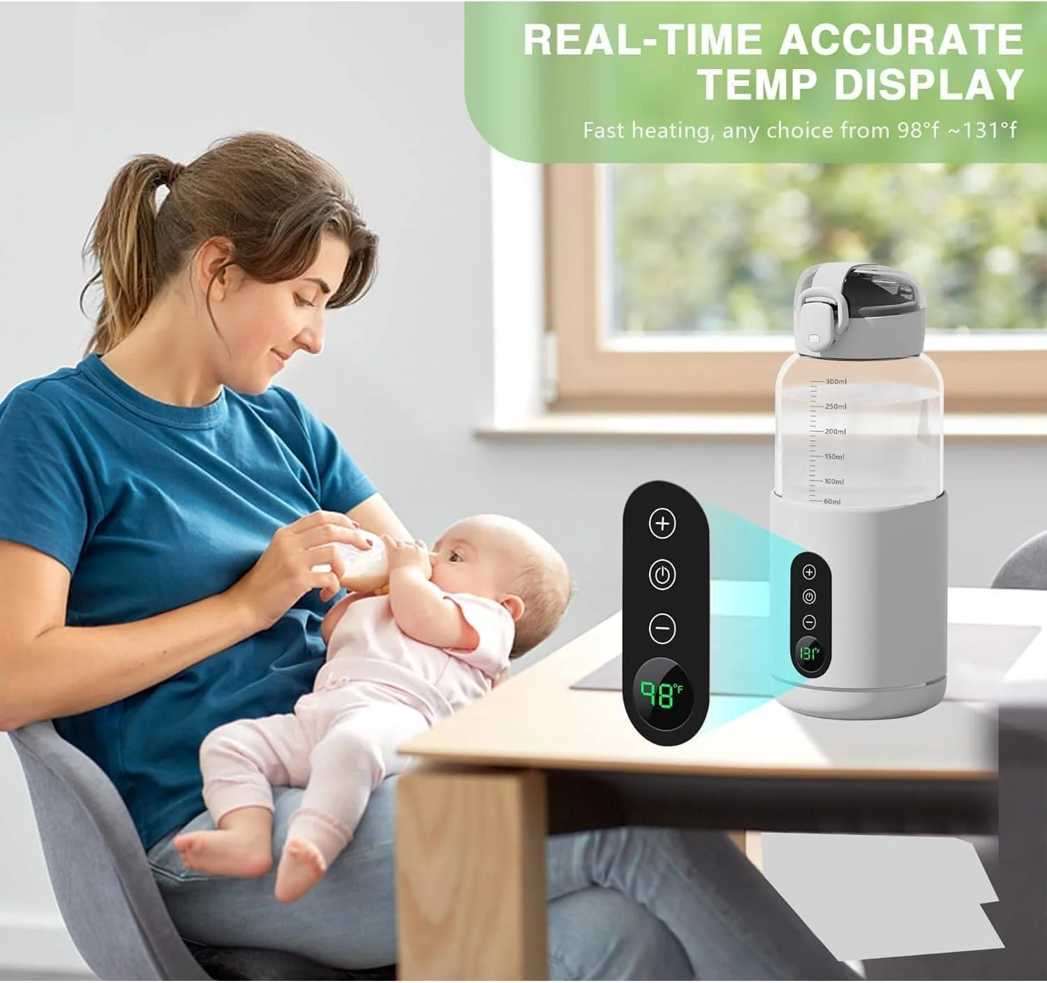 گرمکن آب شارژی آپتویه برای شیر خشک، گرمکن آب قابل حمل 300 میلی لیتری با نمایشگر LCD، گرمکن شیر برای مسافرت، گرمکن شیر برای نوزاد، فلاسک هوشمند بی سیم کودک برای ماشین، مسافرت، فضای باز