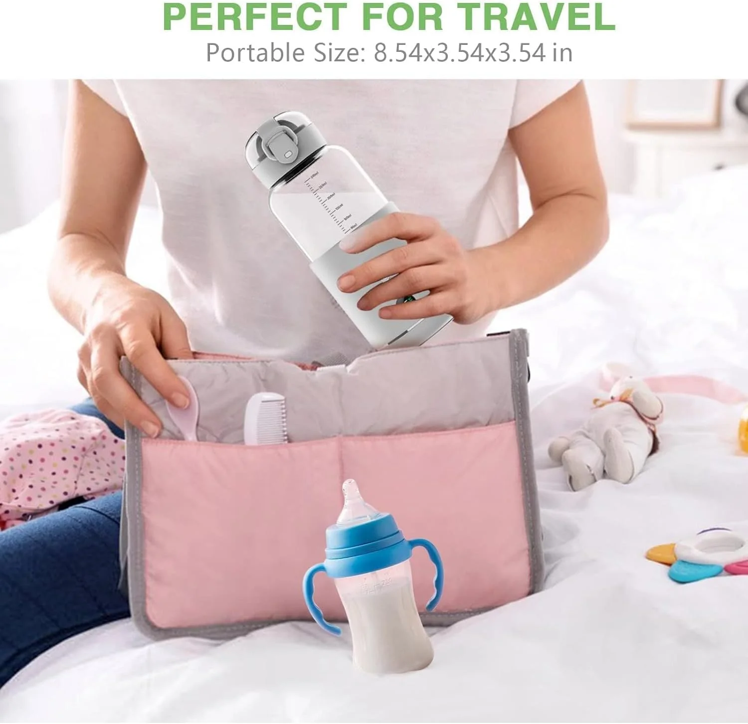 گرمکن آب شارژی آپتویه برای شیر خشک، گرمکن آب قابل حمل 300 میلی لیتری با نمایشگر LCD، گرمکن شیر برای مسافرت، گرمکن شیر برای نوزاد، فلاسک هوشمند بی سیم کودک برای ماشین، مسافرت، فضای باز