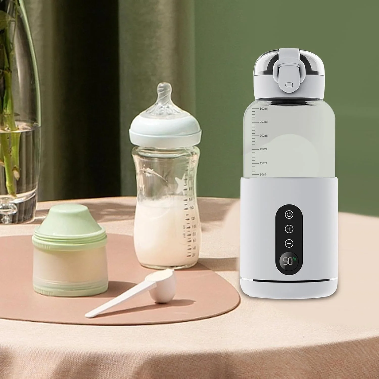 گرمکن آب شارژی آپتویه برای شیر خشک، گرمکن آب قابل حمل 300 میلی لیتری با نمایشگر LCD، گرمکن شیر برای مسافرت، گرمکن شیر برای نوزاد، فلاسک هوشمند بی سیم کودک برای ماشین، مسافرت، فضای باز