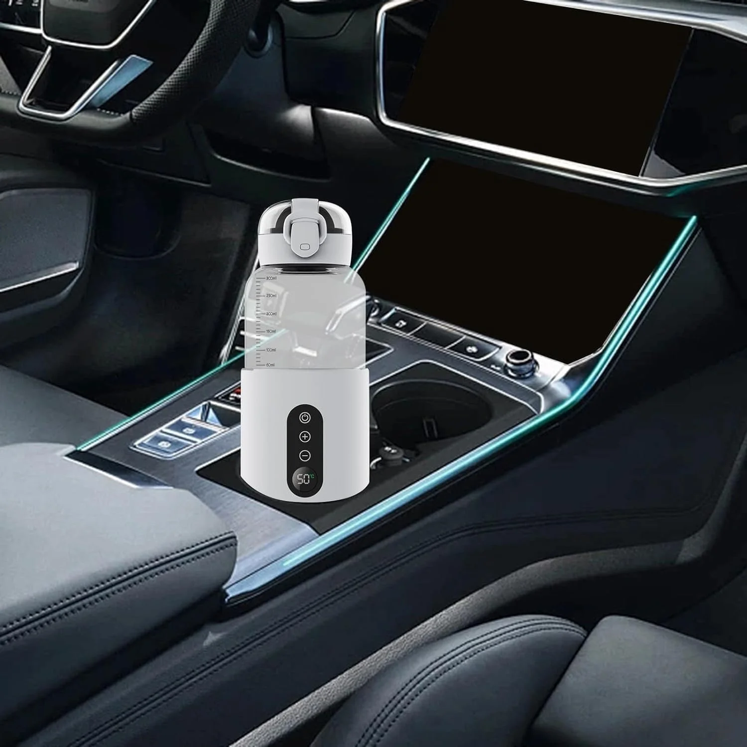 گرمکن آب شارژی آپتویه برای شیر خشک، گرمکن آب قابل حمل 300 میلی لیتری با نمایشگر LCD، گرمکن شیر برای مسافرت، گرمکن شیر برای نوزاد، فلاسک هوشمند بی سیم کودک برای ماشین، مسافرت، فضای باز