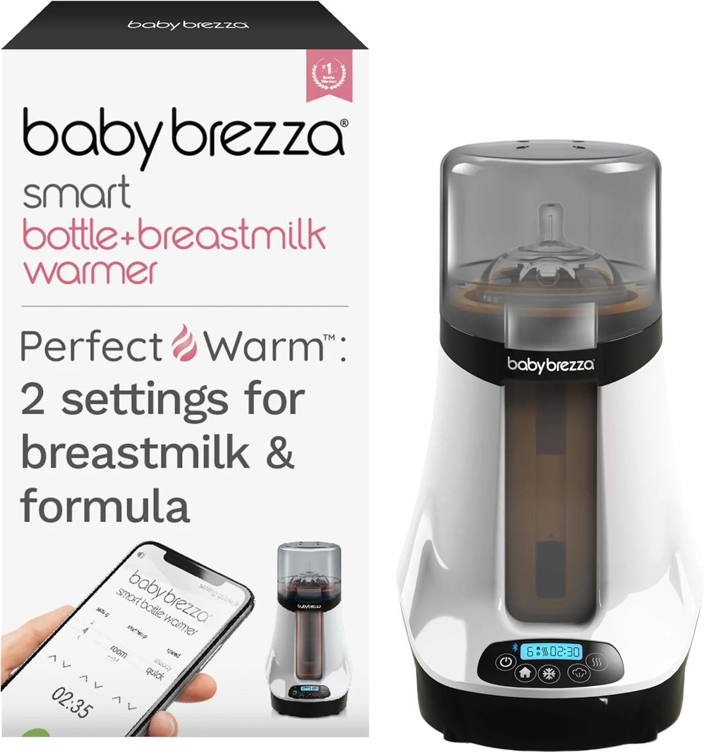 گرم کن هوشمند شیشه شیر کودک Baby Brezza، گرم کن شیر مادر + یخ زدا - تنها برندی با دماهای مختلف برای شیر مادر + شیر خشک - مناسب برای انواع شیشه ها + کیسه های شیر - کنترل بلوتوثی