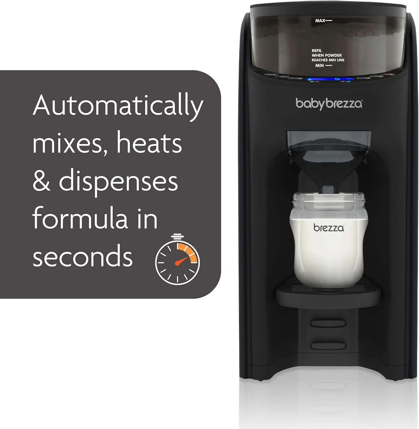 دستگاه فرمول ساز پیشرفته Baby Brezza Formula Pro - مخلوط کردن خودکار و فوری شیشه شیر گرم - تهیه آسان شیشه شیر با ترکیب پودر خودکار، مشکی