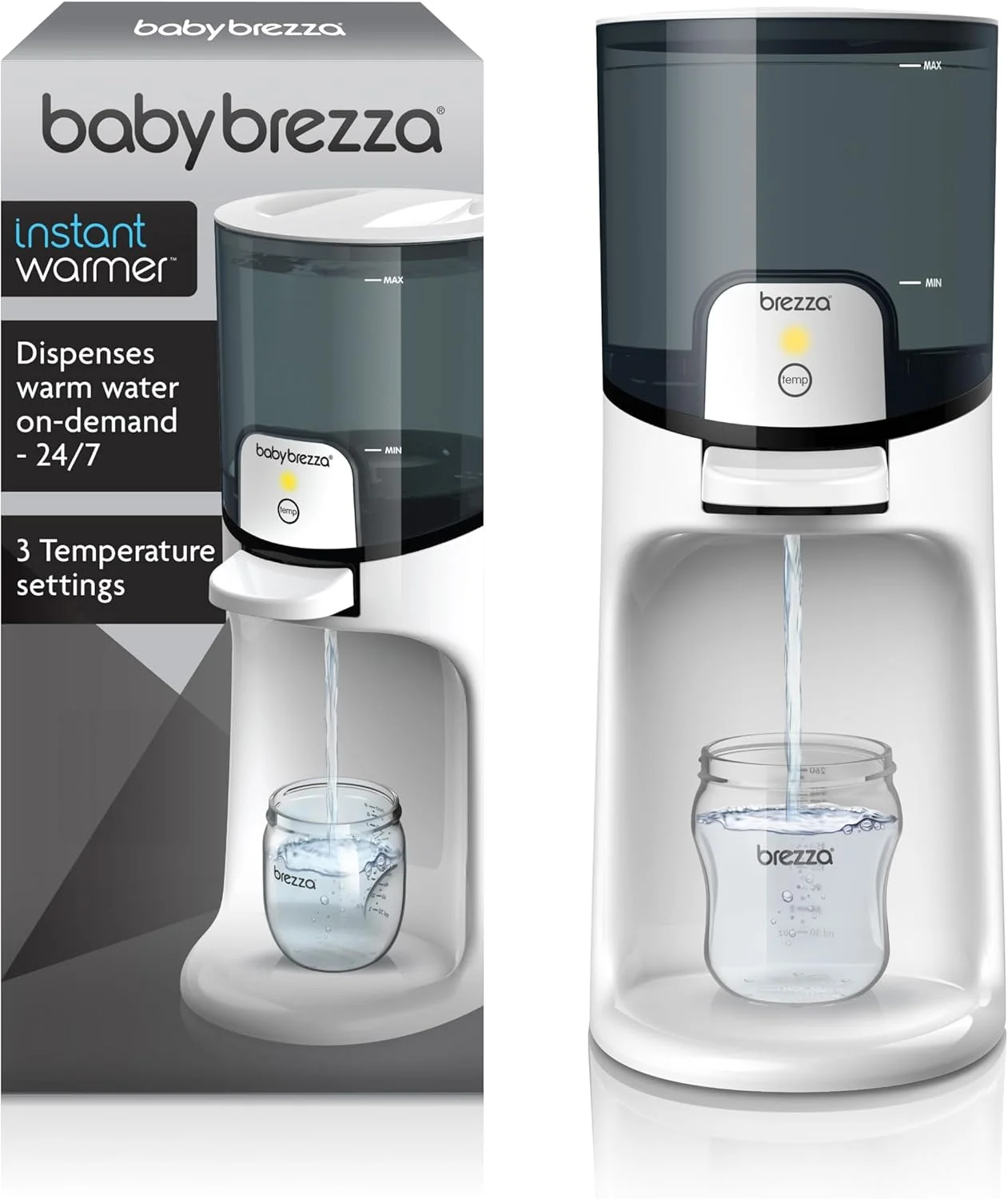 گرم کننده فوری آب کودک Baby Brezza - پخش فوری آب گرم با دمای مناسب شیشه شیر کودک - جایگزین گرم کننده سنتی شیشه شیر - تهیه سریع شیشه شیر نوزاد به صورت 24 ساعته و 7 روز هفته - 3 دما