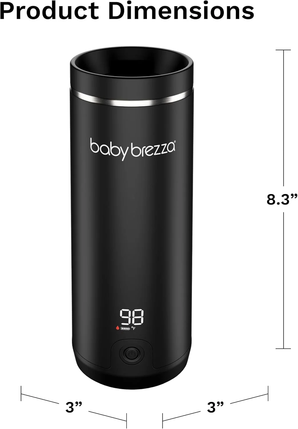 گرم کننده شیشه شیر کودک قابل حمل Baby Brezza Superfast - 67% سریعتر - گرم کننده شیر مادر و شیر خشک مسافرتی - گرمایش ایمن و یکنواخت - تا 9 اونس - بدون آداپتور، مشکی