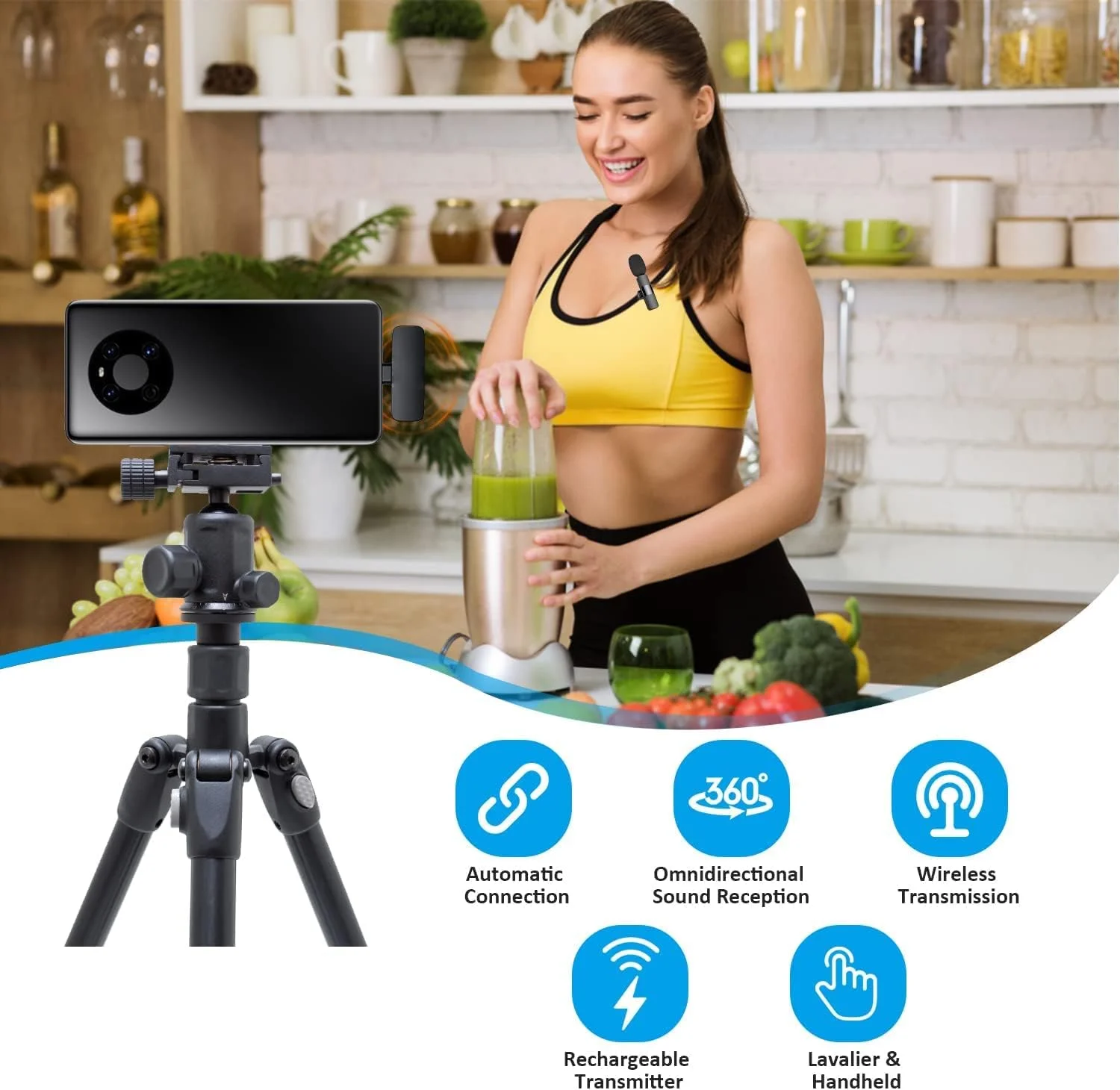 میکروفون یقه ای بی سیم حرفه ای MAYBESTA برای کامپیوتر اندروید - میکروفون ضبط کندانسور همه جهته بی سیم با رابط USB C برای مصاحبه، پادکست ویدیویی، ولاگ، یوتیوب، مشکی