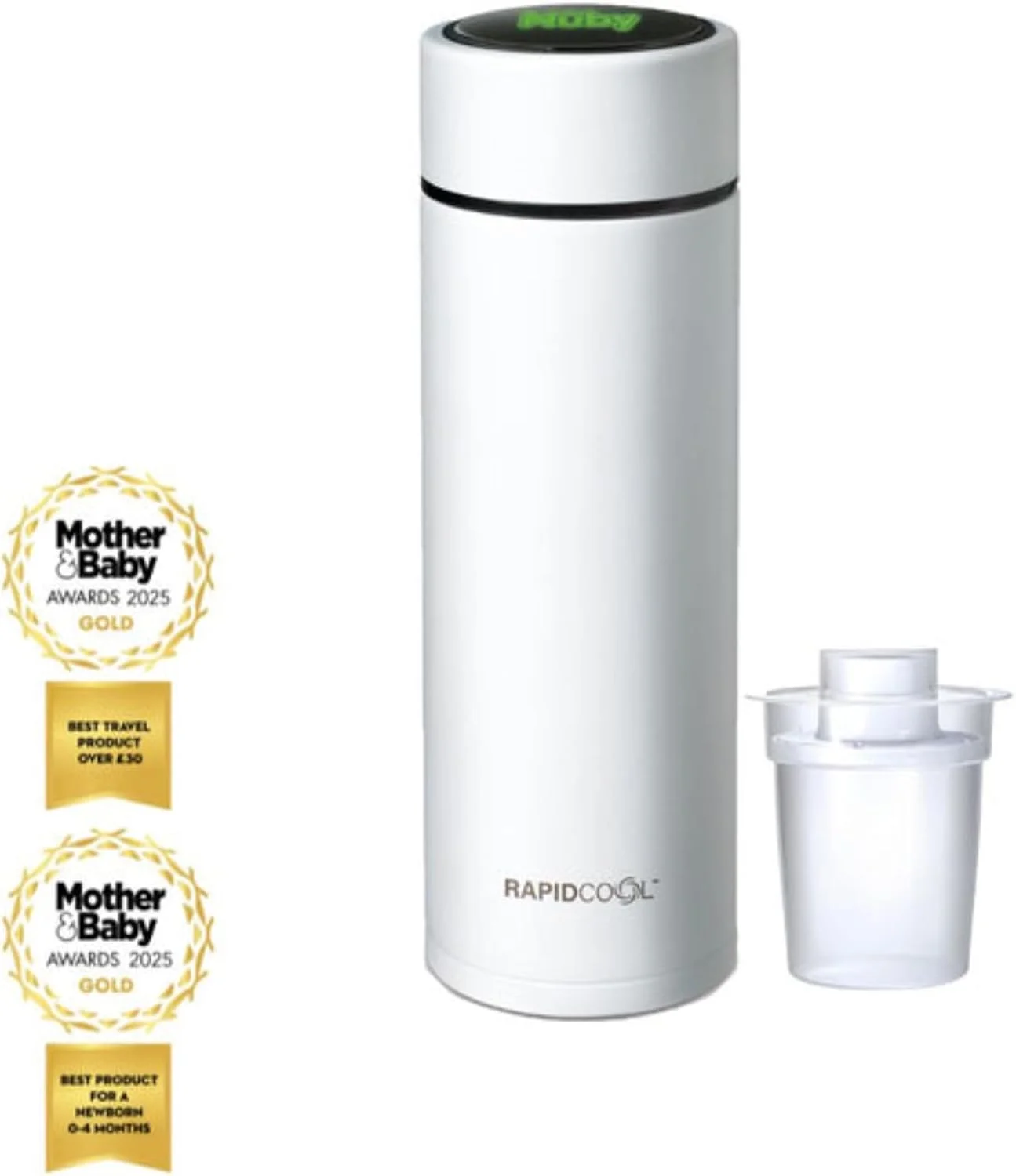 شیشه شیر ساز قابل حمل نابی RapidCool، تهیه شیر خشک در 2 دقیقه، ایده آل برای بطری های مسافرتی و تغذیه شبانه. شامل محفظه پودر شیر و درب دیجیتال. بدون نیاز به فیلتر.