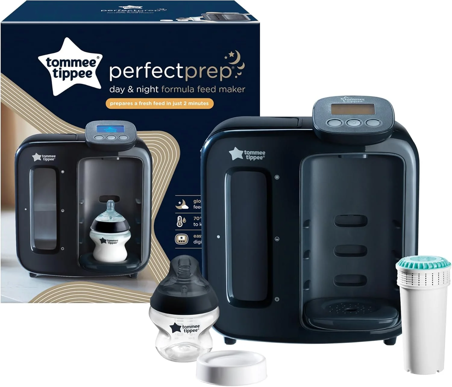 دستگاه تهیه شیر خشک Tommee Tippee مدل Optimal Prep Day and Night، دستگاه سریع و فوری سازنده شیشه شیر کودک با فیلتر ضد باکتری، نمایشگر دیجیتال و ویژگی های مناسب خواب، مشکی دستگاه تهیه شیر خشک Tommee Tippee مدل Optimal Prep Day and Night، دستگاه سریع و فوری سازنده شیشه شیر کودک با فیلتر ضد باکتری، نمایشگر دیجیتال و ویژگی های مناسب خواب، مشکی