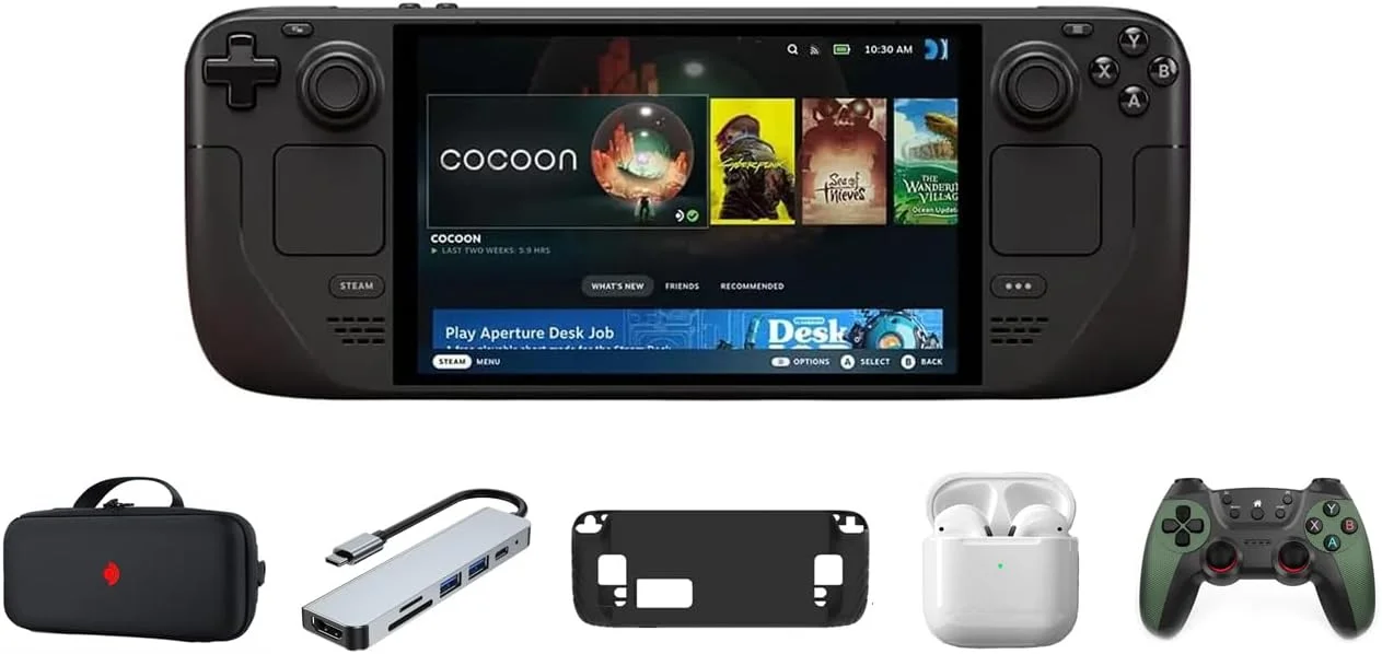 کنسول بازی دستی Valve Steam Deck OLED، 7.4 اینچ، 90 هرتز، 1280x800، SteamOS 3.0، به همراه کیف حمل و لوازم جانبی