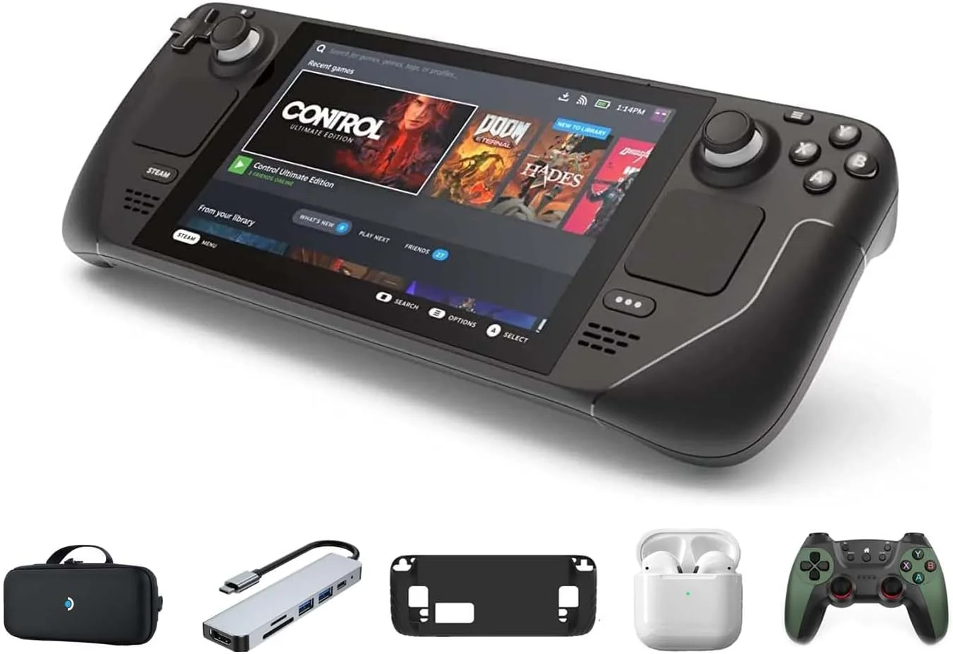 کنسول بازی دستی Valve Steam Deck با ظرفیت 1 ترابایت، صفحه نمایش LCD با رزولوشن 1280x800 به همراه کیف حمل و مجموعه لوازم جانبی 4 در 1 کنسول بازی دستی Valve Steam Deck با ظرفیت 1 ترابایت، صفحه نمایش LCD با رزولوشن 1280x800 به همراه کیف حمل و مجموعه لوازم جانبی 4 در 1