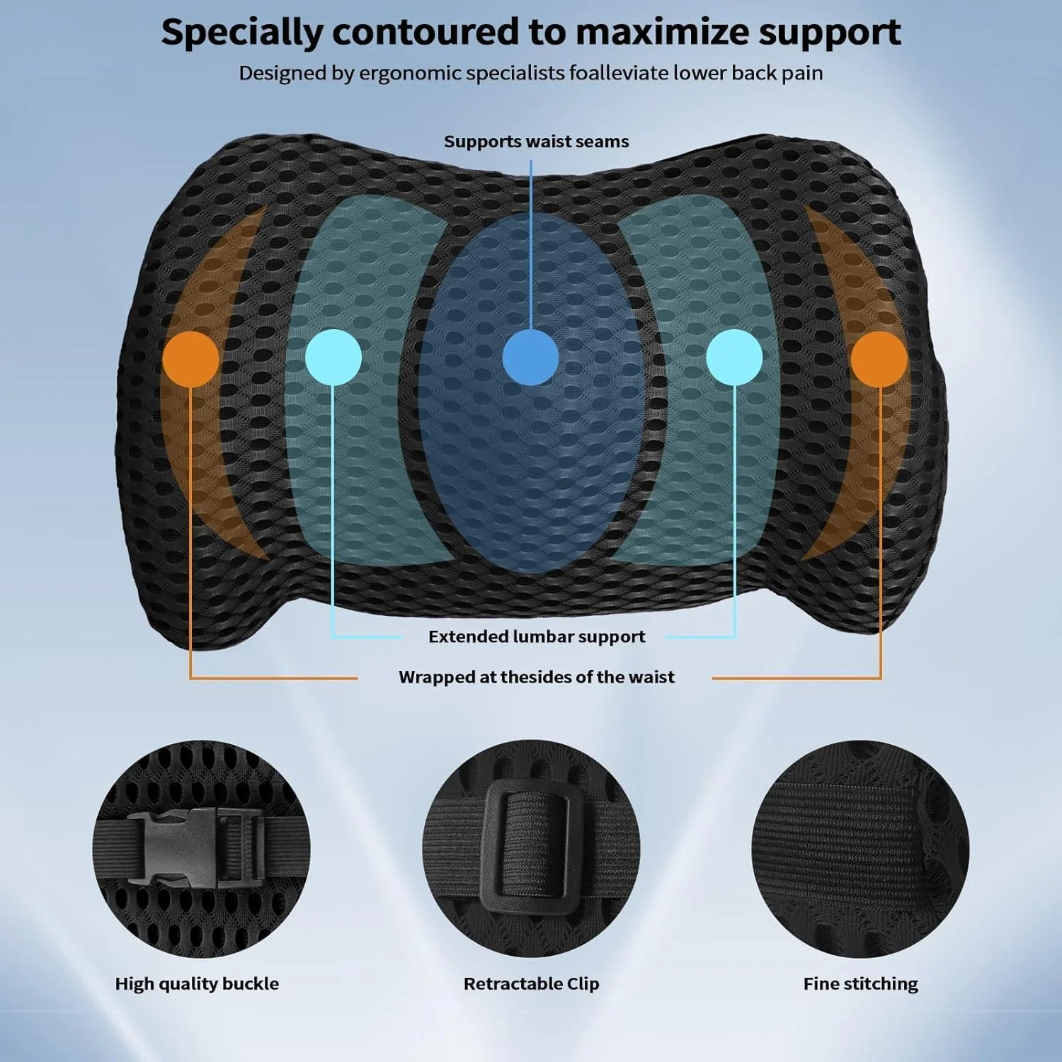 بالشتک طبی پشتی KASTWAVE با بندهای قابل تنظیم برای تسکین درد کمر. بالشتک طبی مموری فوم برای ماشین، تخت، صندلی اداری، صندلی گیمینگ، صندلی تکیه گاه دار، بهبود وضعیت بدنی - مشکی بالشتک طبی پشتی KASTWAVE با بندهای قابل تنظیم برای تسکین درد کمر. بالشتک طبی مموری فوم برای ماشین، تخت، صندلی اداری، صندلی گیمینگ، صندلی تکیه گاه دار، بهبود وضعیت بدنی - مشکی