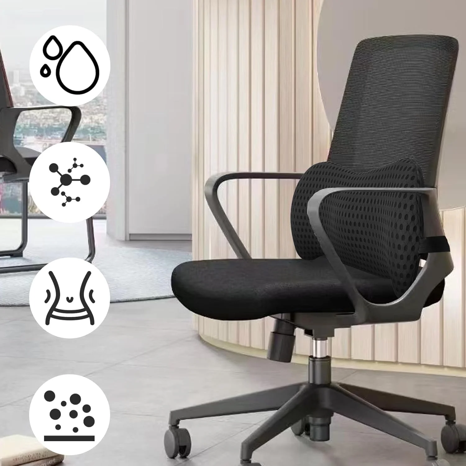 بالشتک طبی پشتی KASTWAVE با بندهای قابل تنظیم برای تسکین درد کمر. بالشتک طبی مموری فوم برای ماشین، تخت، صندلی اداری، صندلی گیمینگ، صندلی تکیه گاه دار، بهبود وضعیت بدنی - مشکی بالشتک طبی پشتی KASTWAVE با بندهای قابل تنظیم برای تسکین درد کمر. بالشتک طبی مموری فوم برای ماشین، تخت، صندلی اداری، صندلی گیمینگ، صندلی تکیه گاه دار، بهبود وضعیت بدنی - مشکی