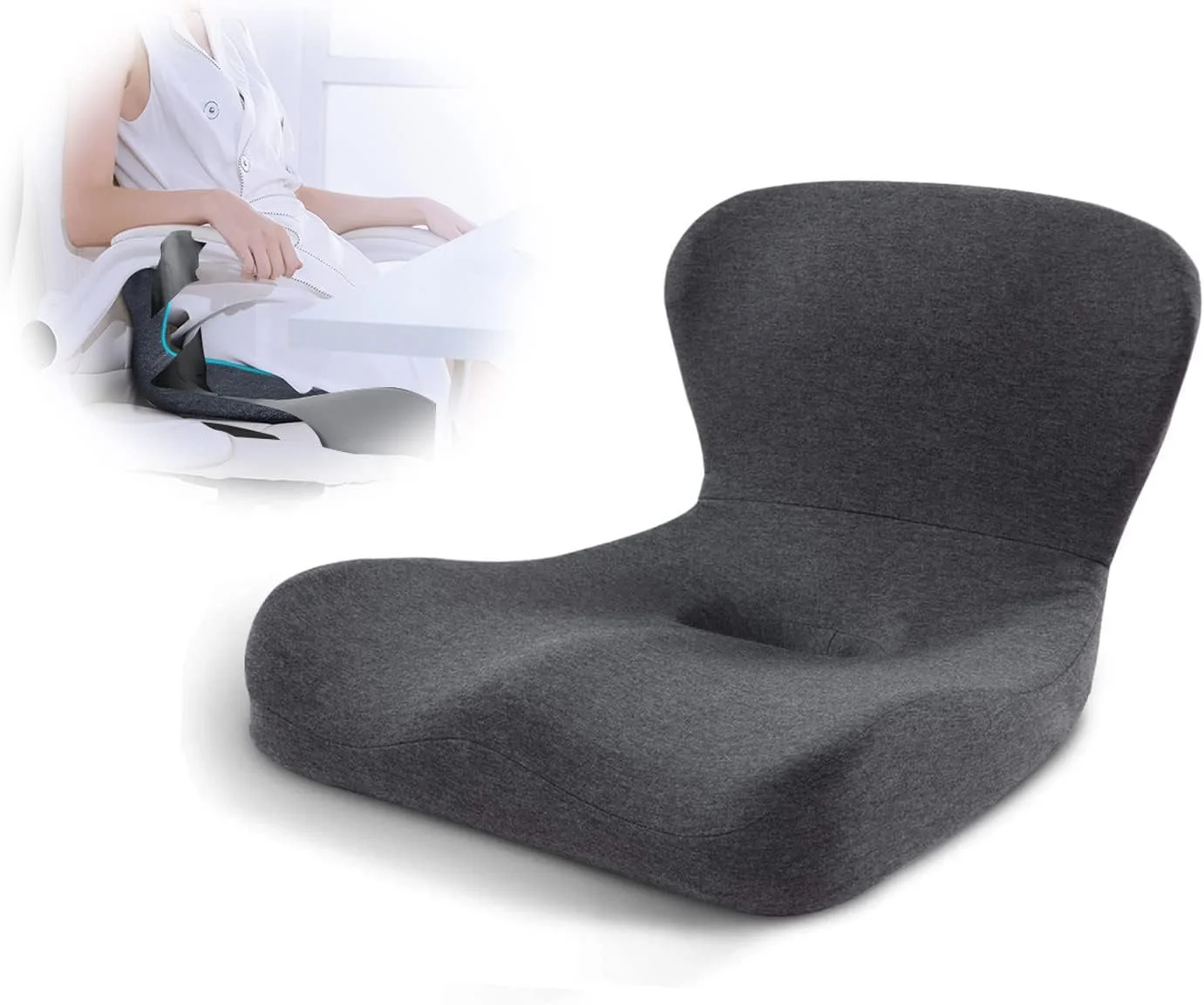 بالشتک صندلی فوم حافظه دار KASTWAVE، بالشتک صندلی فوم حافظه دار 100% برای صندلی اداری، بالشتک صندلی 2 در 1 با پشتیبانی کمری برای بالشتک خودرو با روکش قابل جابجایی برای تسکین درد دنبالچه (خاکستری 3)