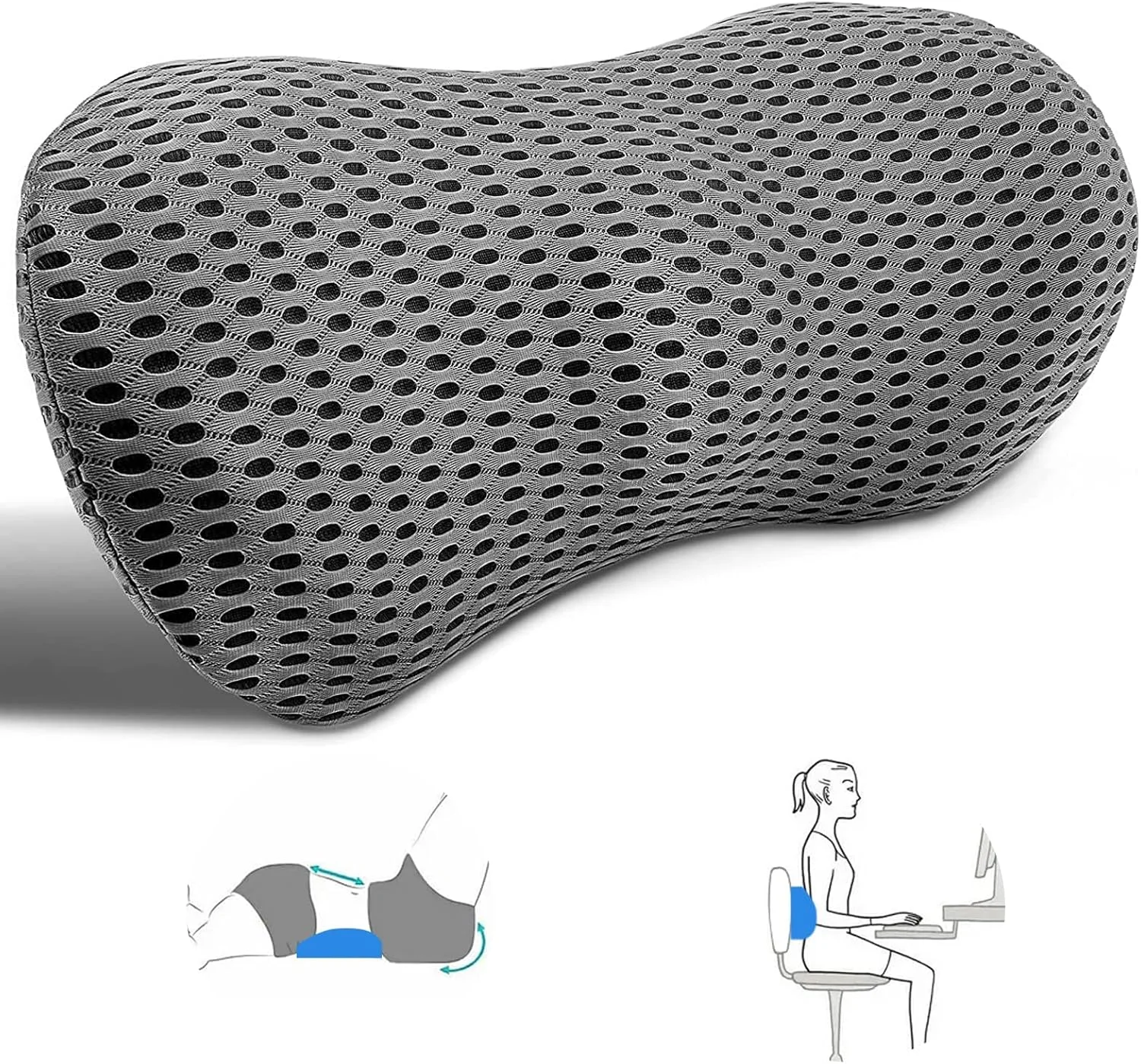 بالش پشتیبانی KASTWAVE برای خواب، بالش پشتی مموری فوم Neo برای تسکین درد کمر، بالش پشتی کمر برای مادر، بالش برای صندلی اداری، ماشین، تخت (خاکستری)