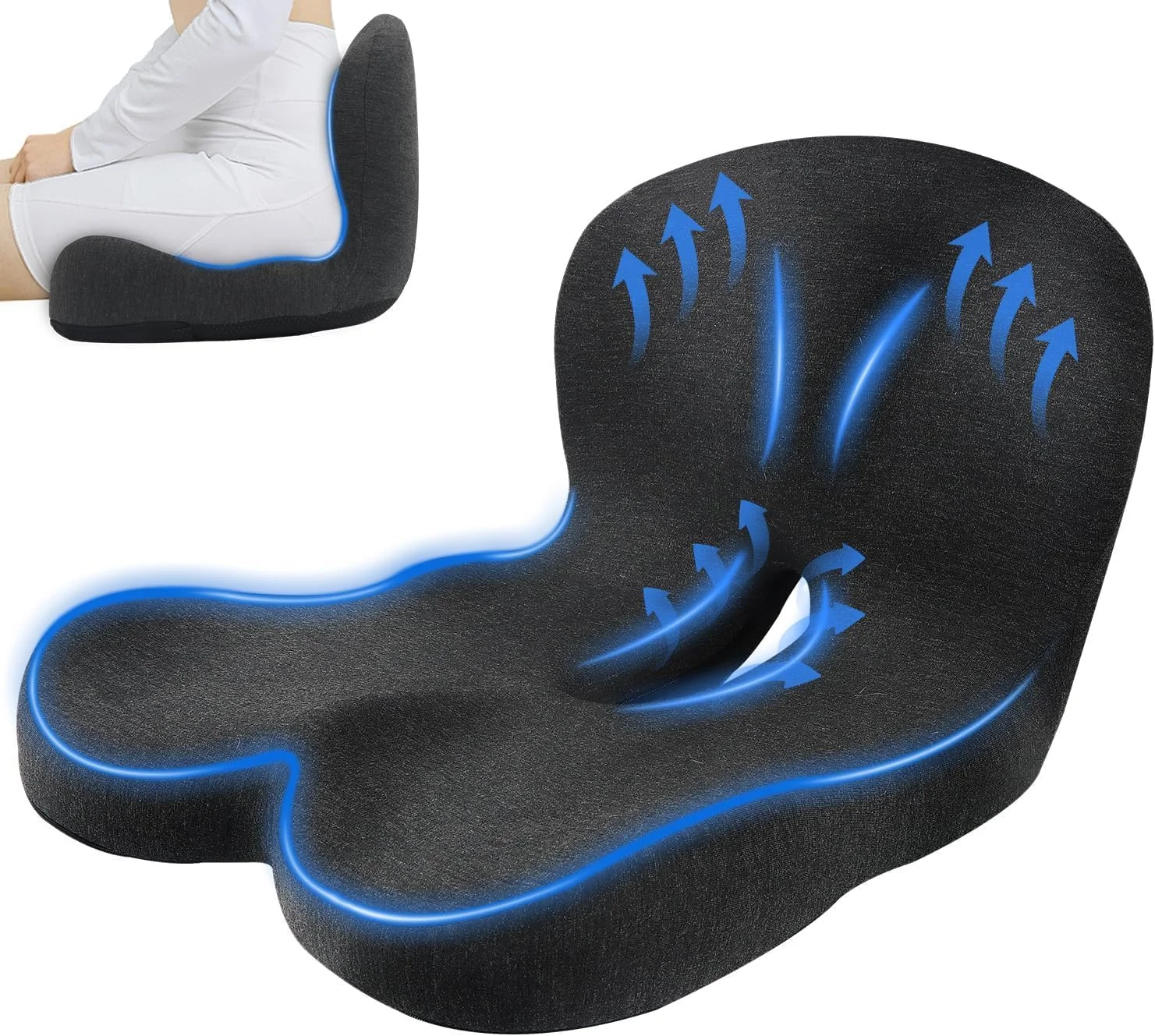 بالشتک دنبالچه بزرگ مموری فوم KASTWAVE، پد دنبالچه برای درد دنبالچه، سیاتیک، هموروئید، بالشتک حلقه ای صندلی اداری مناسب برای صندلی ماشین و صندلی گیمینگ