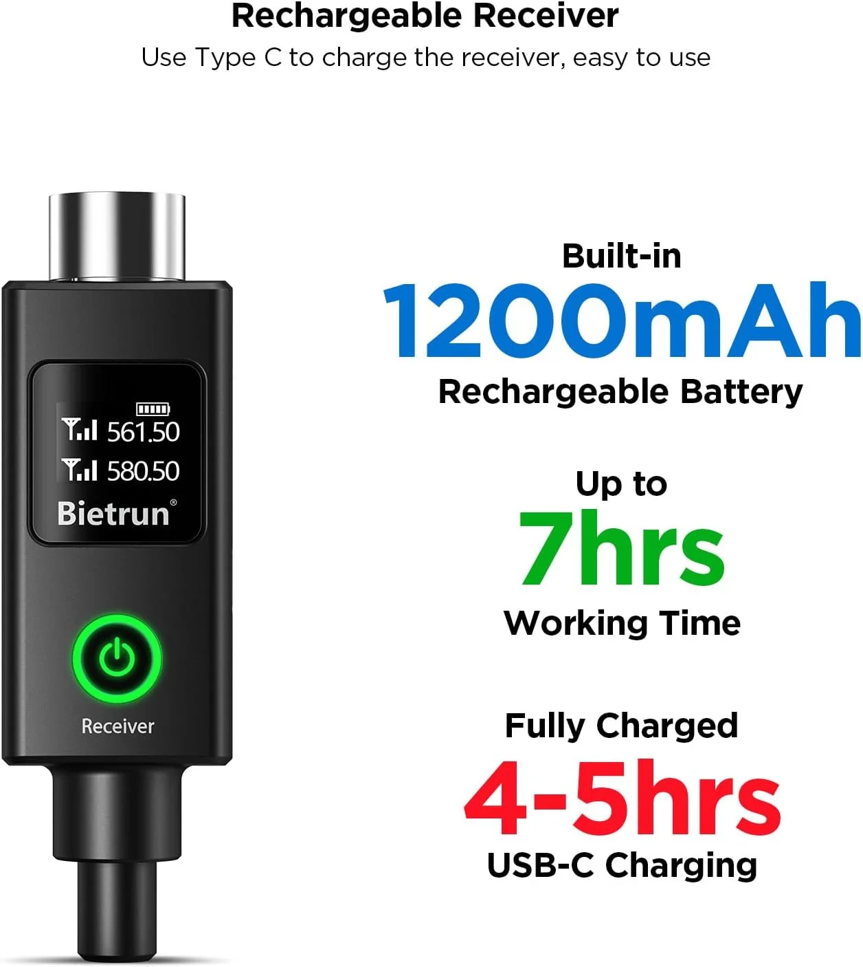 گیرنده/آداپتور جایگزین Bietrun مدل WXM19-2 و WXM21-3، دارای باتری 1200mAh با 7 ساعت زمان استفاده