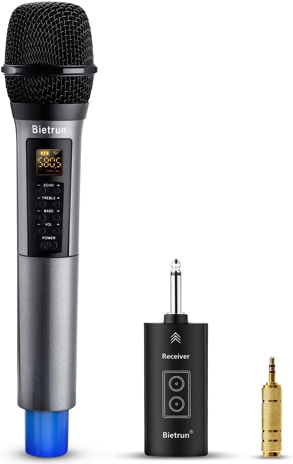 میکروفون بی سیم، میکروفون کارائوکه دستی فلزی دینامیک UHF، گیرنده قابل شارژ (6 ساعت کار)، برد 160 فوت، برای کارائوکه، آواز خواندن، استیج، عروسی، سخنرانی، دستگاه کارائوکه، بلندگو، آمپلی فایر، میکسر