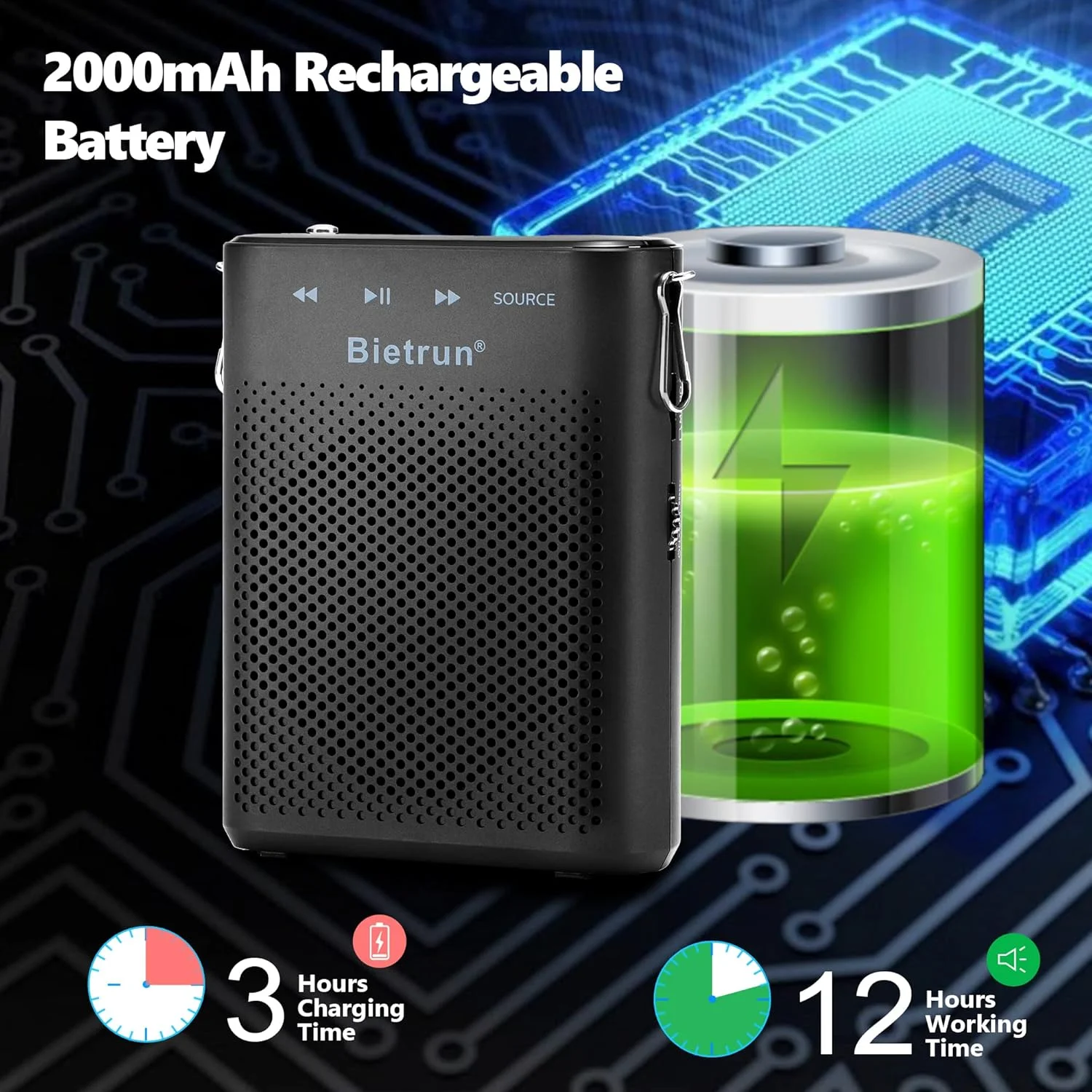 تقویت کننده صدای Bietrun برای معلمان با بلوتوث، تقویت کننده صدای بی سیم قابل حمل و شارژی با میکروفون هدست، بلندگوی مگافون قابل حمل برای تدریس، مربی، مدرس، راهنمای تور