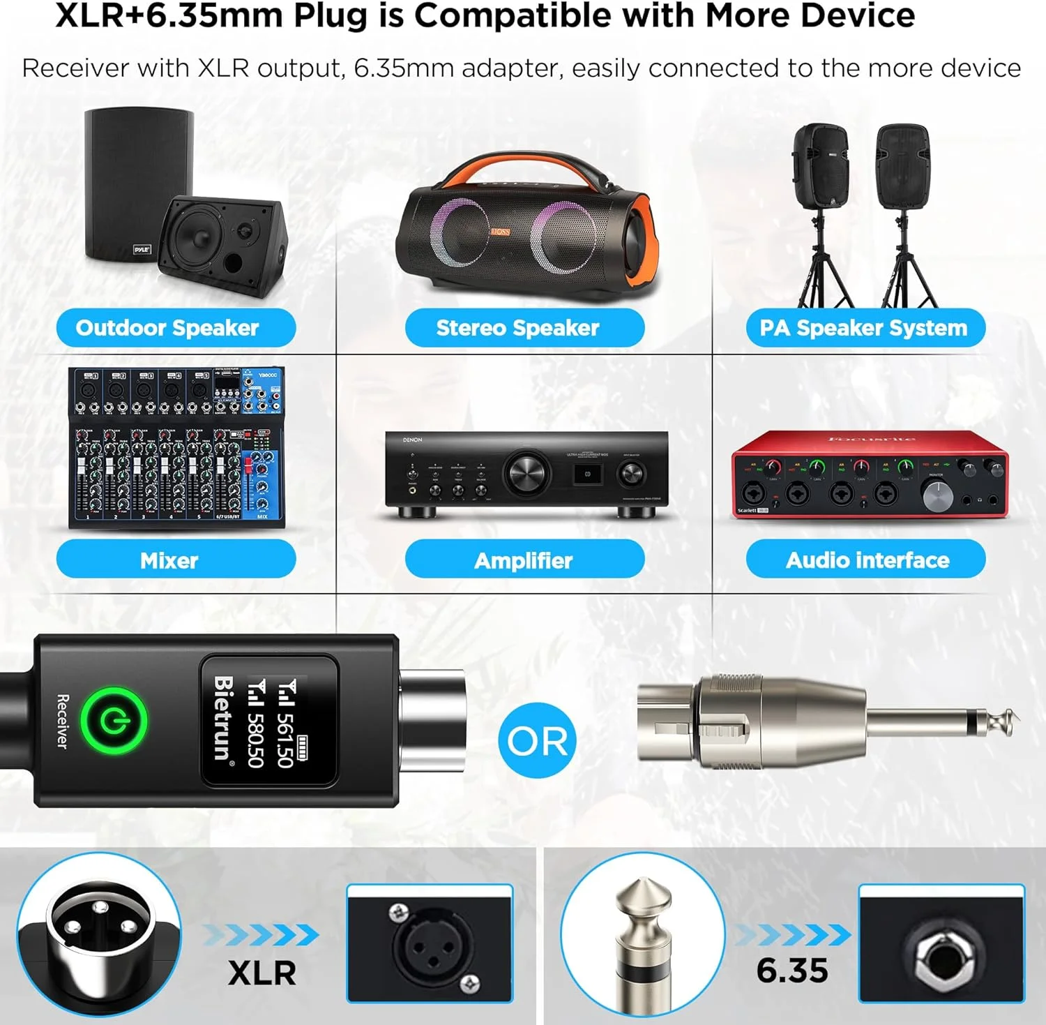 میکروفون بی سیم XLR بیترون، ست میکروفون دوگانه دستی فلزی دینامیک UHF با گیرنده قابل شارژ XLR، آداپتور XLR به 1/4 اینچ، برای کارائوکه، کلیسا، عروسی، آواز خواندن در مهمانی (برد 160 فوت) (اتصال خودکار)