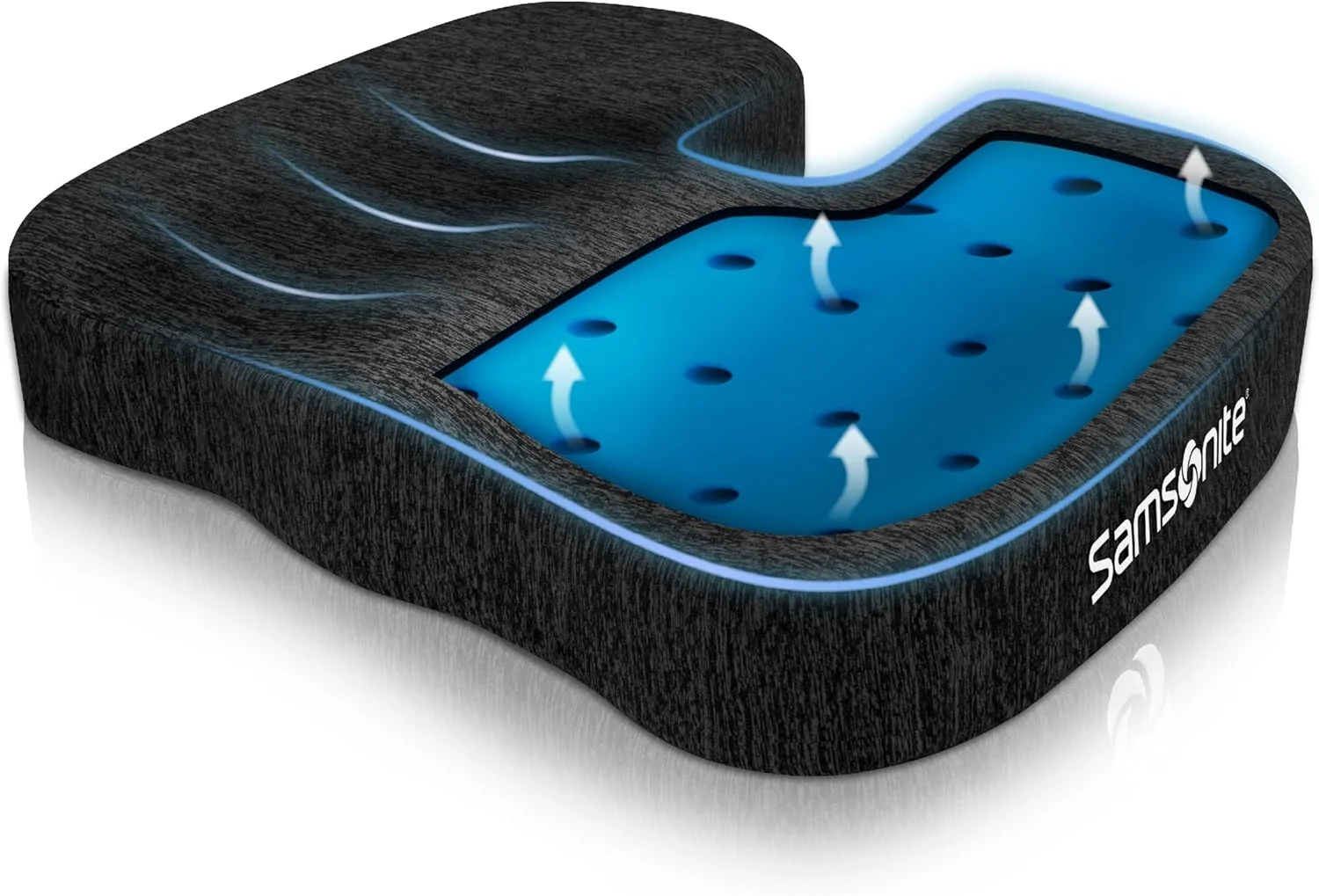 بالشتک صندلی تزریق شده با ژل سامسونیت - بالشتک ارگونومیک برای صندلی اداری، پد فشار دنبالچه، پشتیبانی از دنبالچه برای سیاتیک، فوم حافظه دار برای صندلی ماشین، میز یا صندلی بازی، مشکی