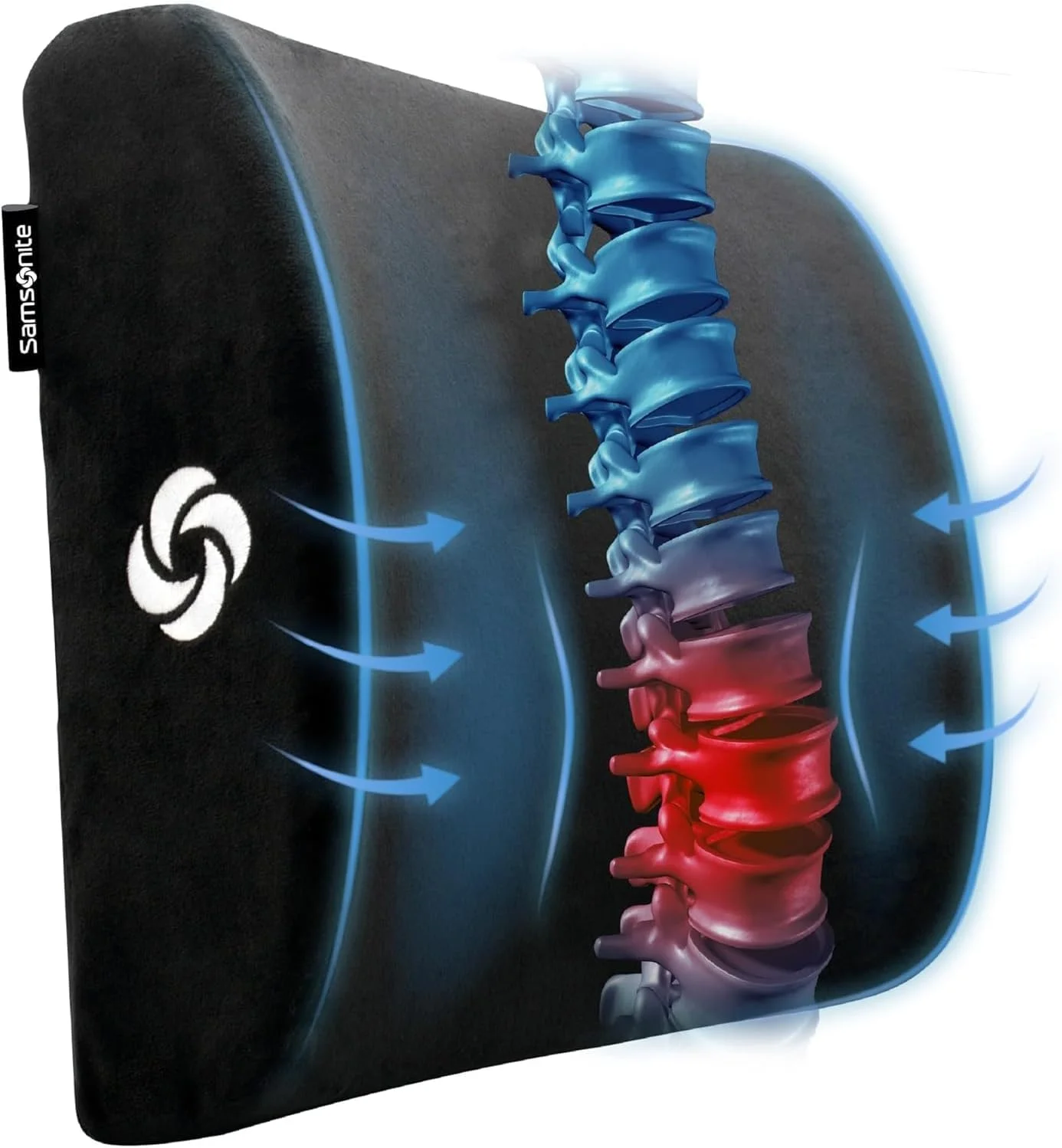 بالشتک پشتی طبی مموری فوم سامسونیت مدل Premium Plush - افزایش راحتی ناحیه کمر - 100% مموری فوم خالص - ایده آل برای خودرو یا دفتر کار - مناسب برای اکثر صندلی ها - توری تنفسی - روکش قابل شستشو