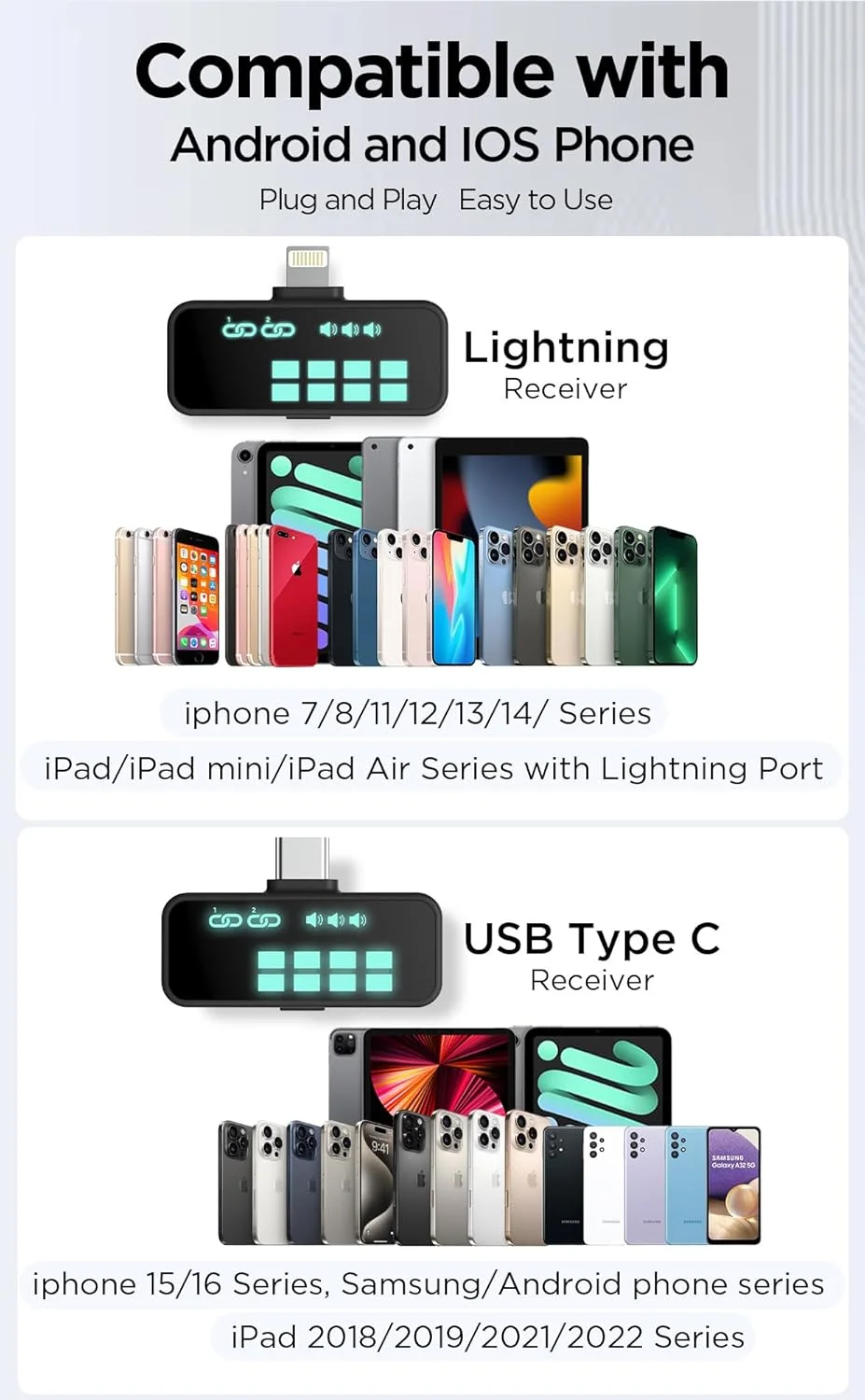 میکروفون یقه ای بی سیم Bietrun برای آیفون/اندروید/آیپد، با قابلیت حذف نویز و اکو، 48 کیلوهرتز 24 بیتی، برد 50 متری، 30 ساعت زمان کار، میکروفون قابل حمل برای پخش زنده TikTok/YouTube، ولاگ