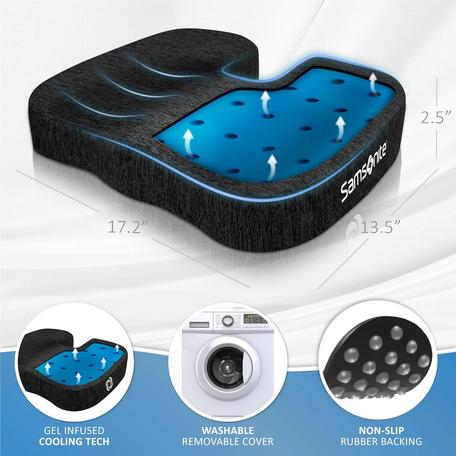 بالشتک صندلی تزریق شده با ژل سامسونیت - بالشتک ارگونومیک برای صندلی اداری، پد فشار دنبالچه، پشتیبانی از دنبالچه برای سیاتیک، فوم حافظه دار برای صندلی ماشین، میز یا صندلی بازی، مشکی بالشتک صندلی تزریق شده با ژل سامسونیت - بالشتک ارگونومیک برای صندلی اداری، پد فشار دنبالچه، پشتیبانی از دنبالچه برای سیاتیک، فوم حافظه دار برای صندلی ماشین، میز یا صندلی بازی، مشکی