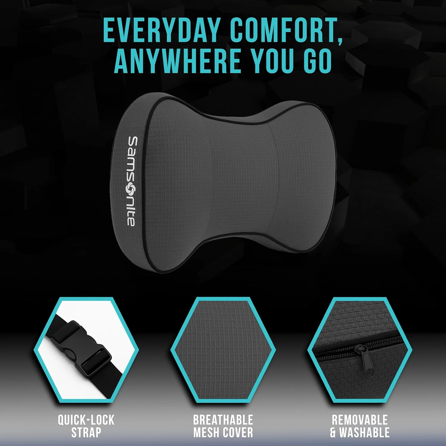 بالش گردنی خودرو سامسونیت - بالشتک تکیه گاه سر فوم نرم ژله ای حافظه دار برای رانندگی، طراحی ارگونومیک با بند قابل تنظیم، روکش قابل تنفس و جداشدنی، تسکین دهنده درد گردن، مشکی. بالش گردنی خودرو سامسونیت - بالشتک تکیه گاه سر فوم نرم ژله ای حافظه دار برای رانندگی، طراحی ارگونومیک با بند قابل تنظیم، روکش قابل تنفس و جداشدنی، تسکین دهنده درد گردن، مشکی.