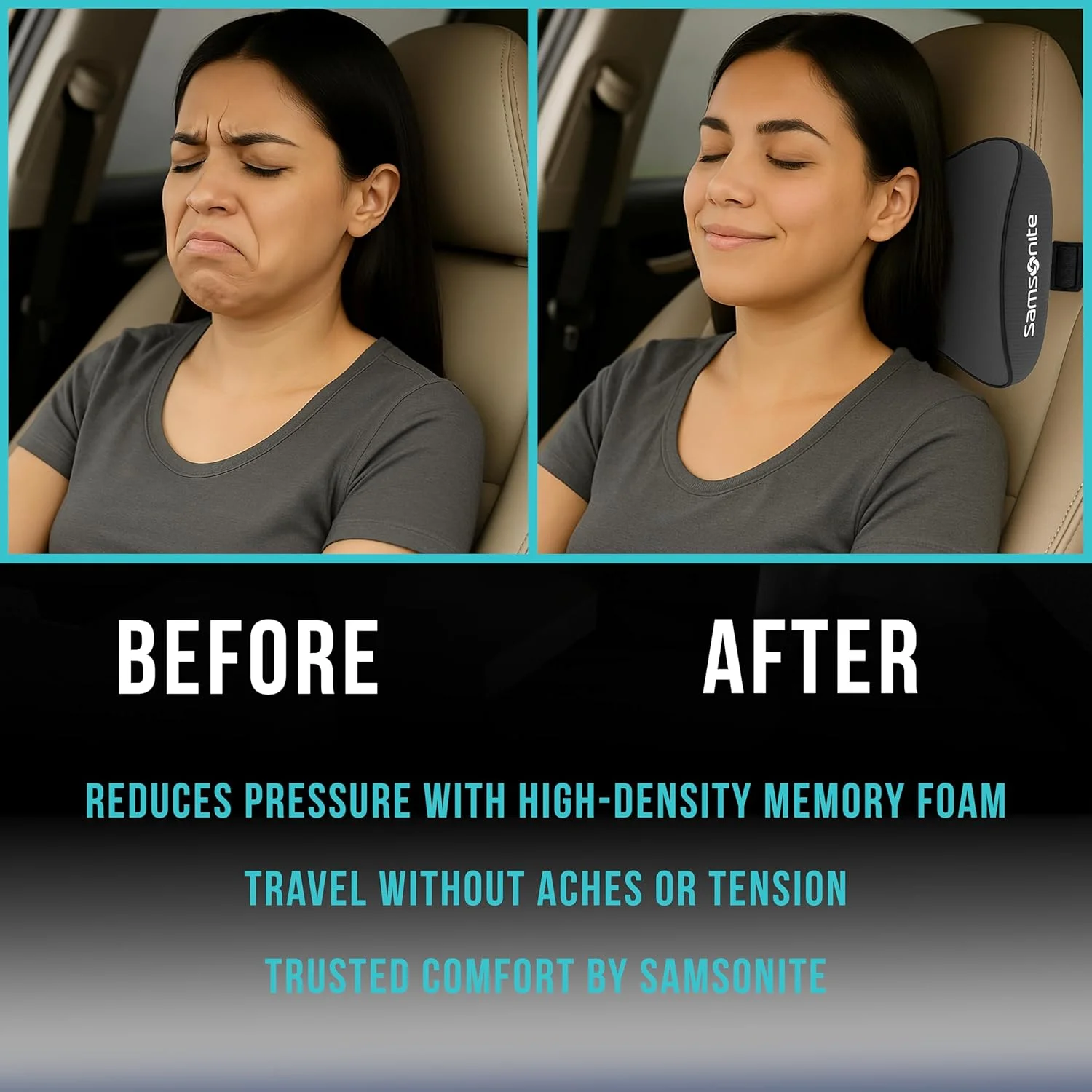 بالش گردنی خودرو سامسونیت - بالشتک تکیه گاه سر فوم نرم ژله ای حافظه دار برای رانندگی، طراحی ارگونومیک با بند قابل تنظیم، روکش قابل تنفس و جداشدنی، تسکین دهنده درد گردن، مشکی. بالش گردنی خودرو سامسونیت - بالشتک تکیه گاه سر فوم نرم ژله ای حافظه دار برای رانندگی، طراحی ارگونومیک با بند قابل تنظیم، روکش قابل تنفس و جداشدنی، تسکین دهنده درد گردن، مشکی.