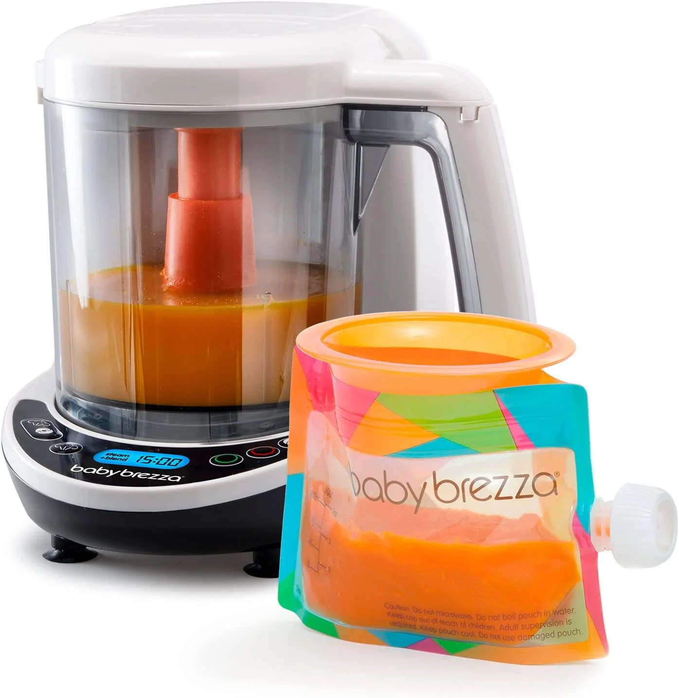 غذاساز کودک Baby Brezza One Step Deluxe - پخت و مخلوط کن در یک دستگاه برای بخارپز و پوره کردن غذای کودک - تهیه غذای ارگانیک برای نوزادان و کودکان نوپا - شامل 3 عدد کیسه و 3 عدد قیف