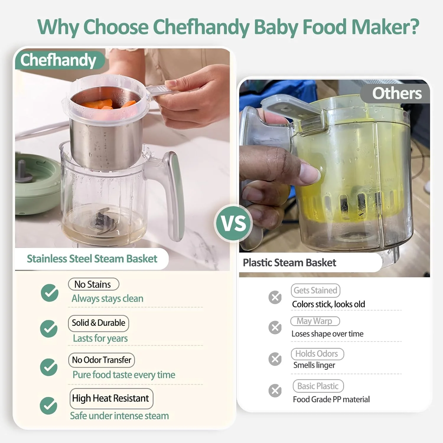 غذاساز کودک chefhandy، پردازنده غذای کودک 5 در 1، بخارپز آسیاب چند منظوره با کنترل هوشمند با دیگ بخار، پخت و آسیاب خودکار، دستگاه گرم کننده و آسیاب غذای کودک، سبز غذاساز کودک chefhandy، پردازنده غذای کودک 5 در 1، بخارپز آسیاب چند منظوره با کنترل هوشمند با دیگ بخار، پخت و آسیاب خودکار، دستگاه گرم کننده و آسیاب غذای کودک، سبز