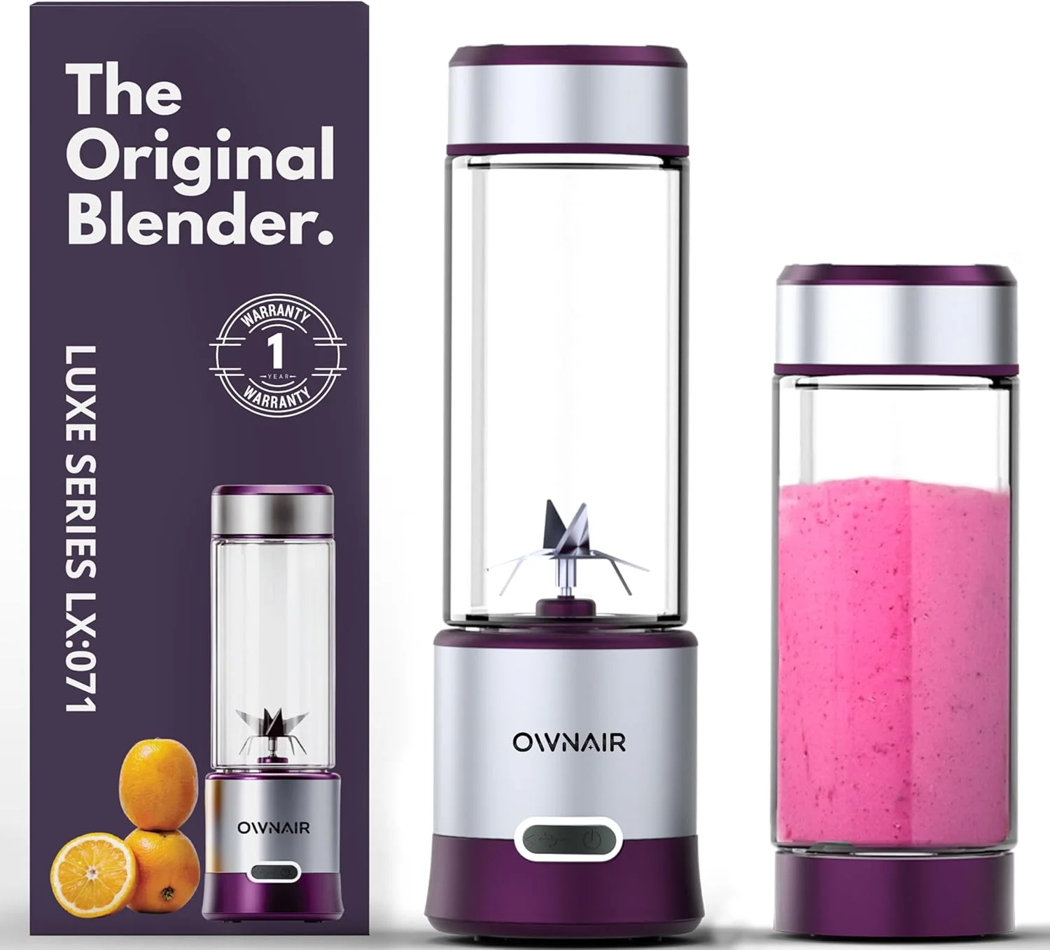 مخلوط کن قابل حمل OWNAIR برای اسموتی و آبمیوه - مخلوط کن آسیاب - قابل شارژ 5000mAh، ظرف استیل 450 میلی لیتری، 240 وات - مخلوط کن آبمیوه گیری، غذاساز کودک و اسموتی ساز