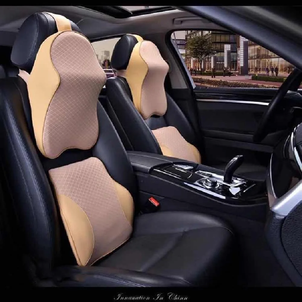 ست پشتی طبی گلدن هوم با روکش مموری فوم ژل، شامل پشتی کمر، زیر سری و بالشتک گردن، مناسب برای تسکین درد سیاتیک و دنبالچه در خودرو، صندلی اداری و منزل (بژ)