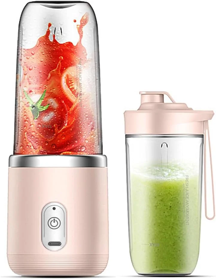 آبمیوه گیری، مخلوط کن کوچک Morelian 40W، مخلوط کن سریع قابل حمل کوچک، فنجان مخلوط کن شخصی، USB قابل شارژ، فنجان دوتایی (صورتی)