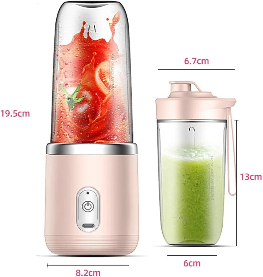 آبمیوه گیری، مخلوط کن کوچک Morelian 40W، مخلوط کن سریع قابل حمل کوچک، فنجان مخلوط کن شخصی، USB قابل شارژ، فنجان دوتایی (صورتی)
