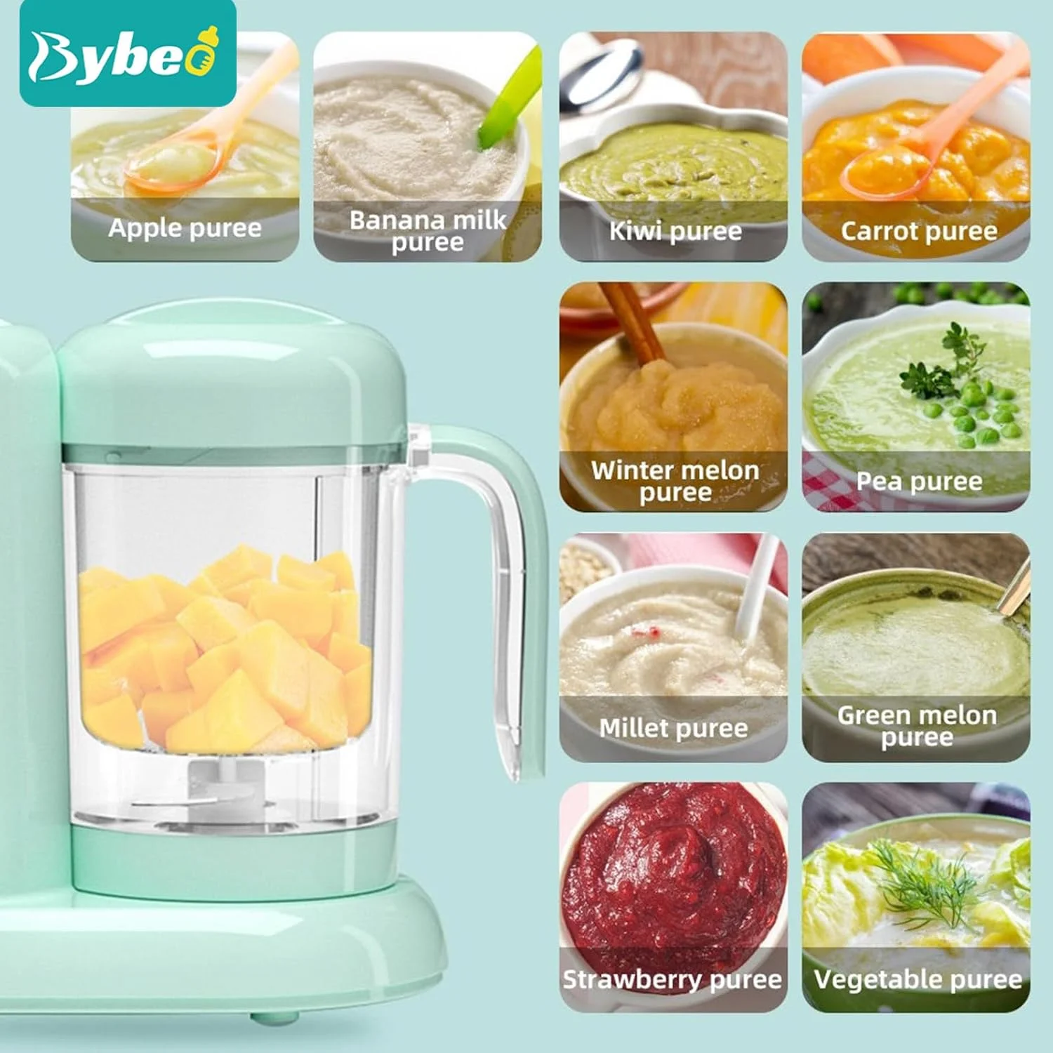 غذاساز کودک 4 در 1 BYBEO، پردازنده و مخلوط کن غذا، مخلوط کن غذای کودک قابل حمل و دستگاه آسیاب پوره، پخت و آسیاب خودکار، استفاده آسان برای پخت غذاهای سالم خانگی، BPA غذاساز کودک 4 در 1 BYBEO، پردازنده و مخلوط کن غذا، مخلوط کن غذای کودک قابل حمل و دستگاه آسیاب پوره، پخت و آسیاب خودکار، استفاده آسان برای پخت غذاهای سالم خانگی، BPA