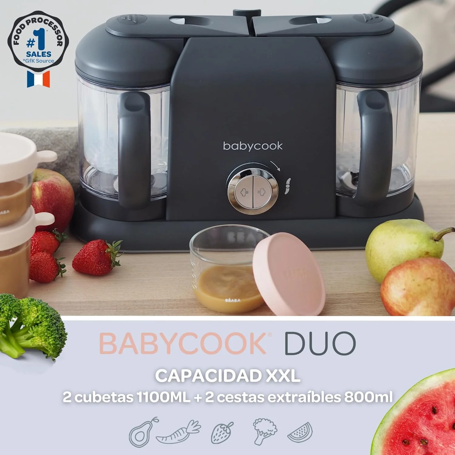 غذاساز کودک 4 در 1 ب آ با، Babycook Duo، بخارپز سریع 15 دقیقه ای، تنوع غذایی، ظروف کوچک خانگی کودک، ظرفیت XXL 2200 میلی لیتر، خاکستری تیره غذاساز کودک 4 در 1 ب آ با، Babycook Duo، بخارپز سریع 15 دقیقه ای، تنوع غذایی، ظروف کوچک خانگی کودک، ظرفیت XXL 2200 میلی لیتر، خاکستری تیره