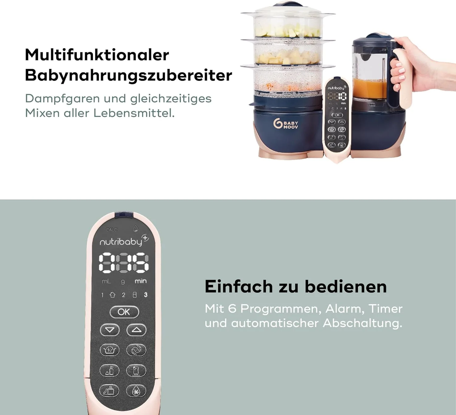 غذاساز کودک 6 در 1 Babymoov Nutribaby، بخارپز، مخلوط کن، گل رز طلایی غذاساز کودک 6 در 1 Babymoov Nutribaby، بخارپز، مخلوط کن، گل رز طلایی
