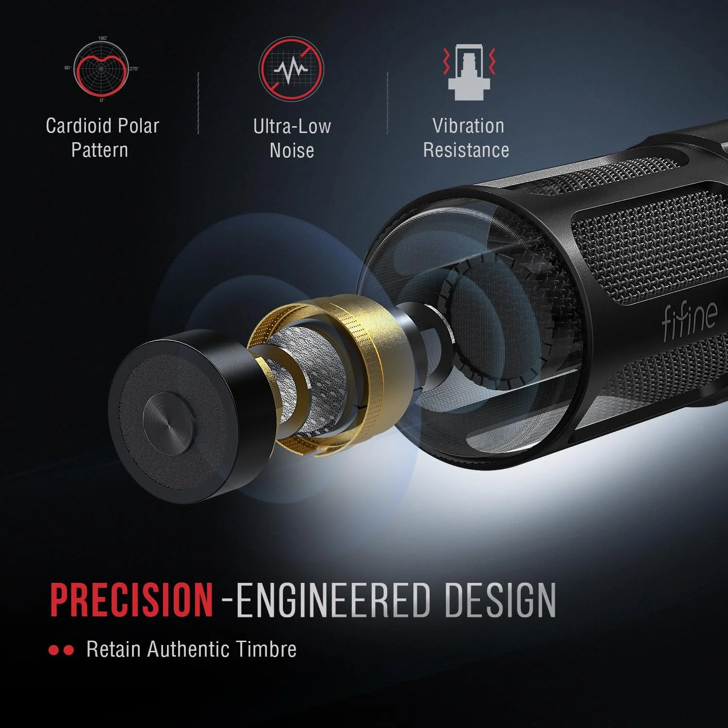 میکروفون دینامیک XLR FIFINE، میکروفون استودیویی برای ضبط صدا، میکروفون پادکست تمام فلزی XLR با تقویت میانی، فیلتر برش فرکانس پایین برای صداگذاری، سازگار با میکسر/کارت صدا - AmpliTank TANK1