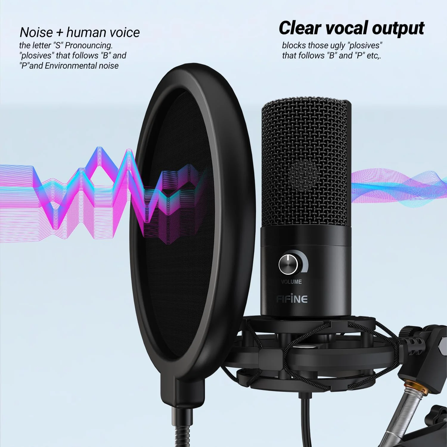 فیلتر پاپ میکروفون FIFINE برای بازوی بوم یا پایه رومیزی، محافظ ماسک راکتی با دو لایه، گیره گردن غازی، مناسب برای استریمینگ، پادکست، صداگذاری، آواز خواندن برای استودیوی ضبط خانگی