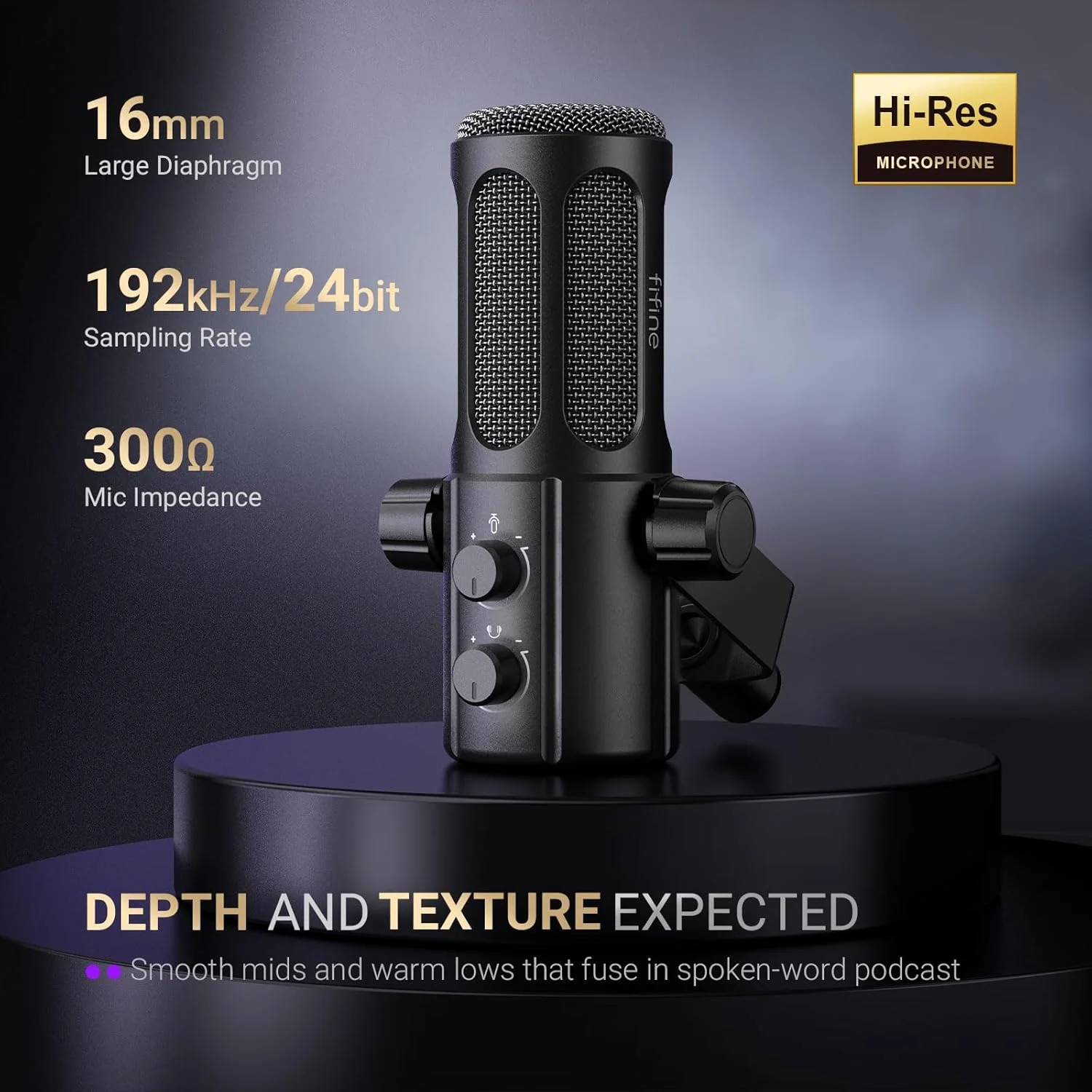 میکروفون پادکست FIFINE، میکروفون دینامیک USB/XLR برای ضبط صدا، پخش زنده، استریمینگ، میکروفون استودیویی PC با قابلیت تنظیم پاسخ فرکانسی، بی‌صدا کردن با لمس، مانیتورینگ هدفون - AmpliTank TANK6