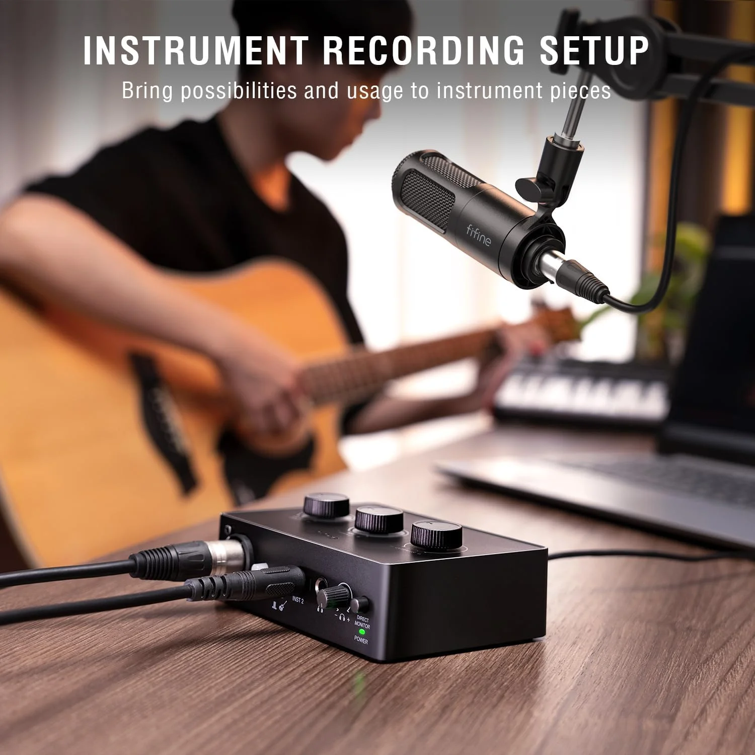 مجموعه تجهیزات پادکست FIFINE، کیت ضبط موسیقی با میکروفون دینامیک استودیویی و میکسر صوتی USB با ورودی میکروفون XLR، مانیتورینگ هدفون، دکمه تنظیم صدا برای وکال/صداگذاری - AmpliTank KS6