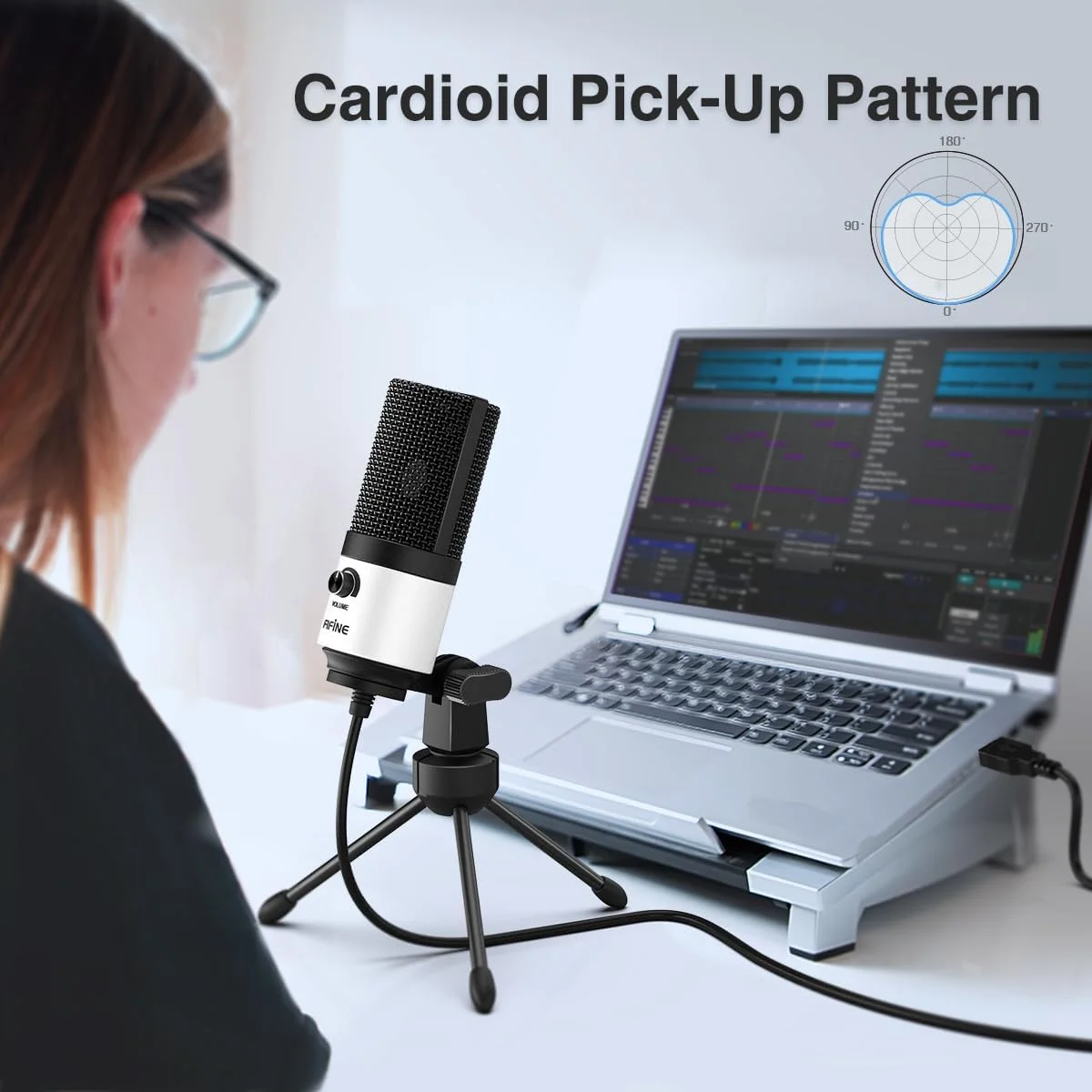 میکروفون USB پادکست Fifine، میکروفون کاندنسر استودیویی/ضبط با کنترل صدا برای صداگذاری، آواز، جلسات آنلاین، یوتیوب-K669W