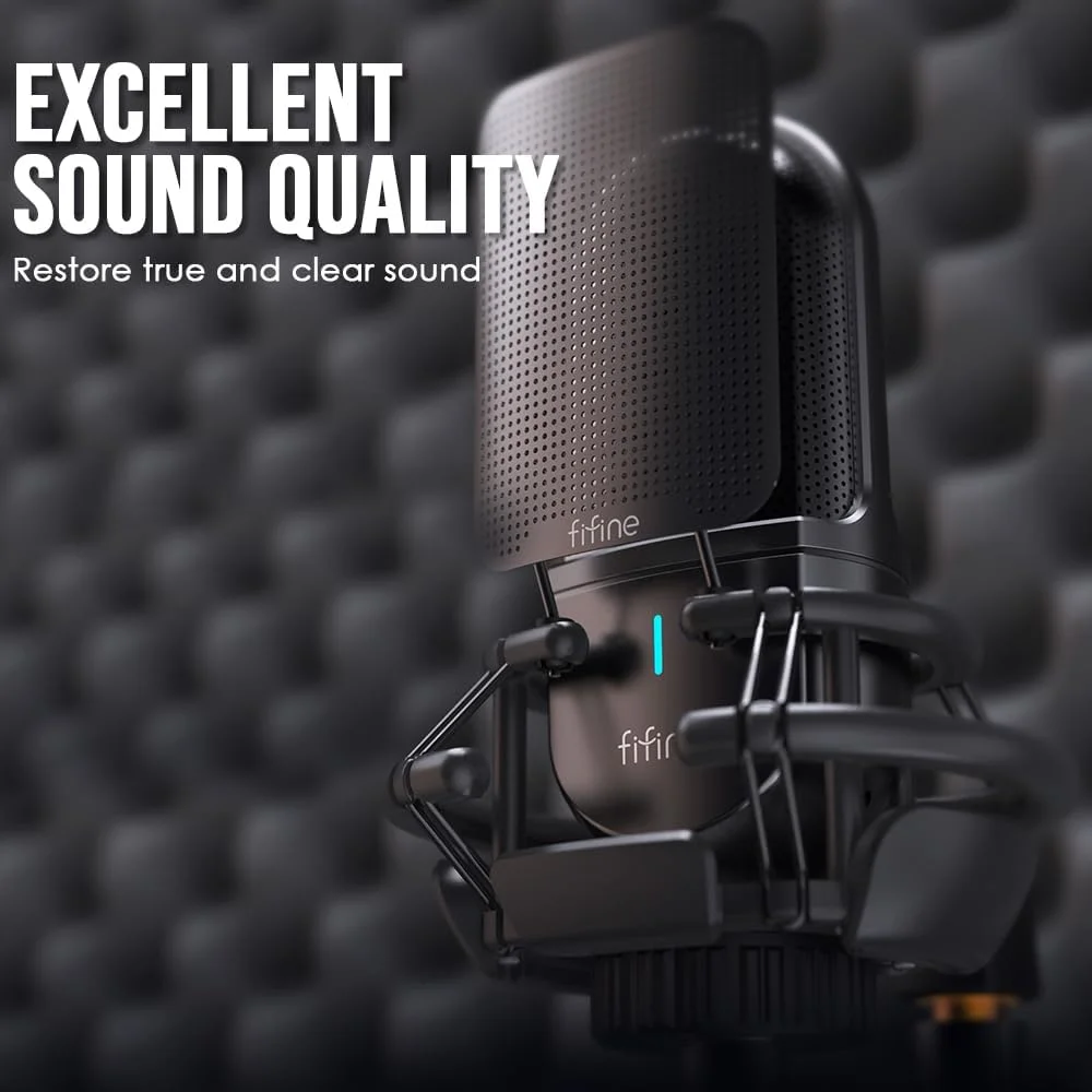 میکروفون کاندنسر کاردیوئید Fifine K726 با خروجی XLR، لرزه‌گیر، پاپ فیلتر و کاهش نویز برای ضبط استودیویی حرفه‌ای، بازی، استریم و پادکست.