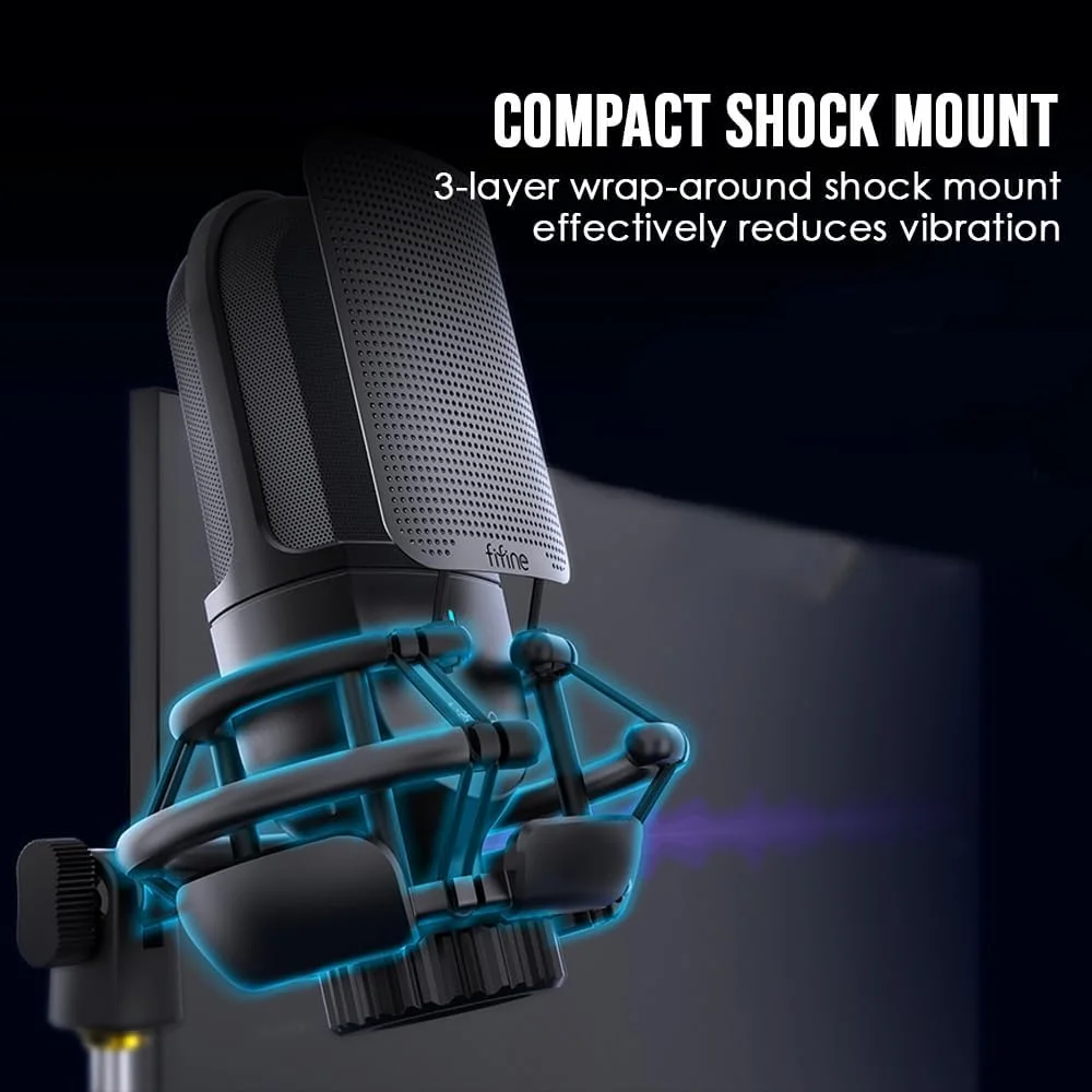 میکروفون کاندنسر کاردیوئید Fifine K726 با خروجی XLR، لرزه‌گیر، پاپ فیلتر و کاهش نویز برای ضبط استودیویی حرفه‌ای، بازی، استریم و پادکست.